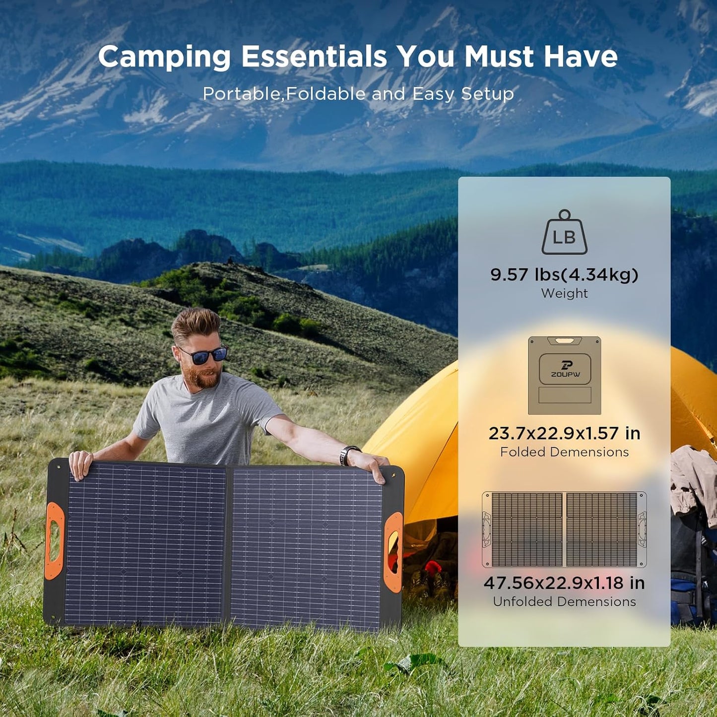 110 Watt Portable Solar Panel,Road Trip Essentials,18.6V Foldable Solar Panel Charger for Power Station,23.5% High Efficiency IP67 Waterproof 2 Kickstands for Camping RV Hurricane Blackout