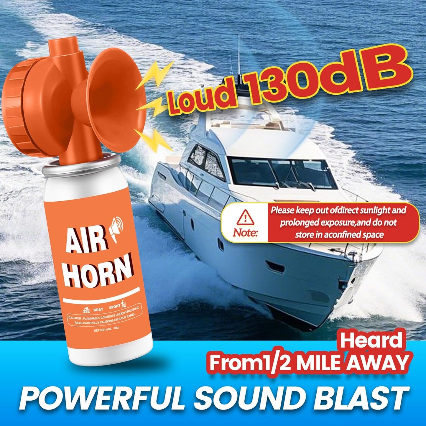 1.4oz Air Horn,130DB Loud Boat Air Horns Can,Marine Fog Horn Blow Horn,Coast Guard,Mini Small Compressed Blow Fog Bear Air Horn,Orange