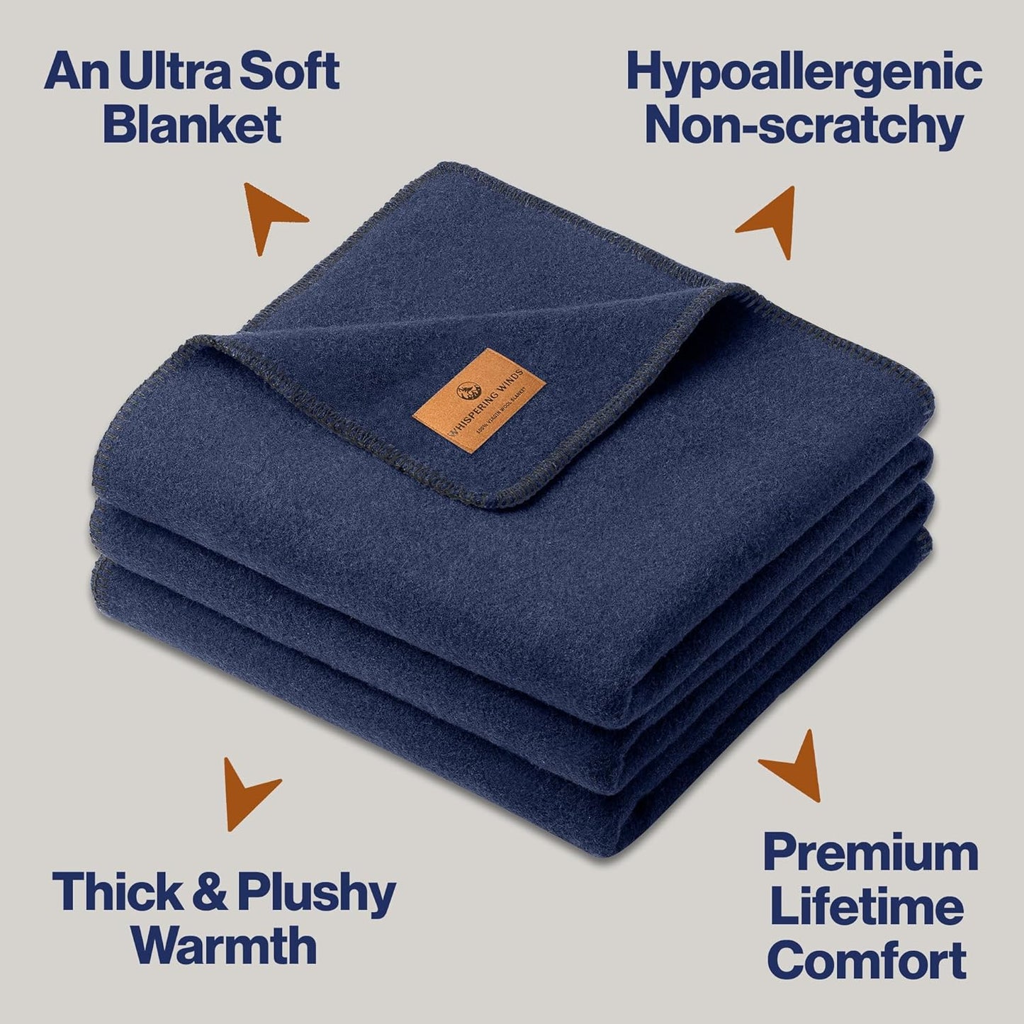 100% Wool Blanket - Premium Ultra-Soft, Thick, Warm, Large 62" x 84" Bed & Camping Blanket for Outdoor, Home, Indoor, Bushcraft & Survival