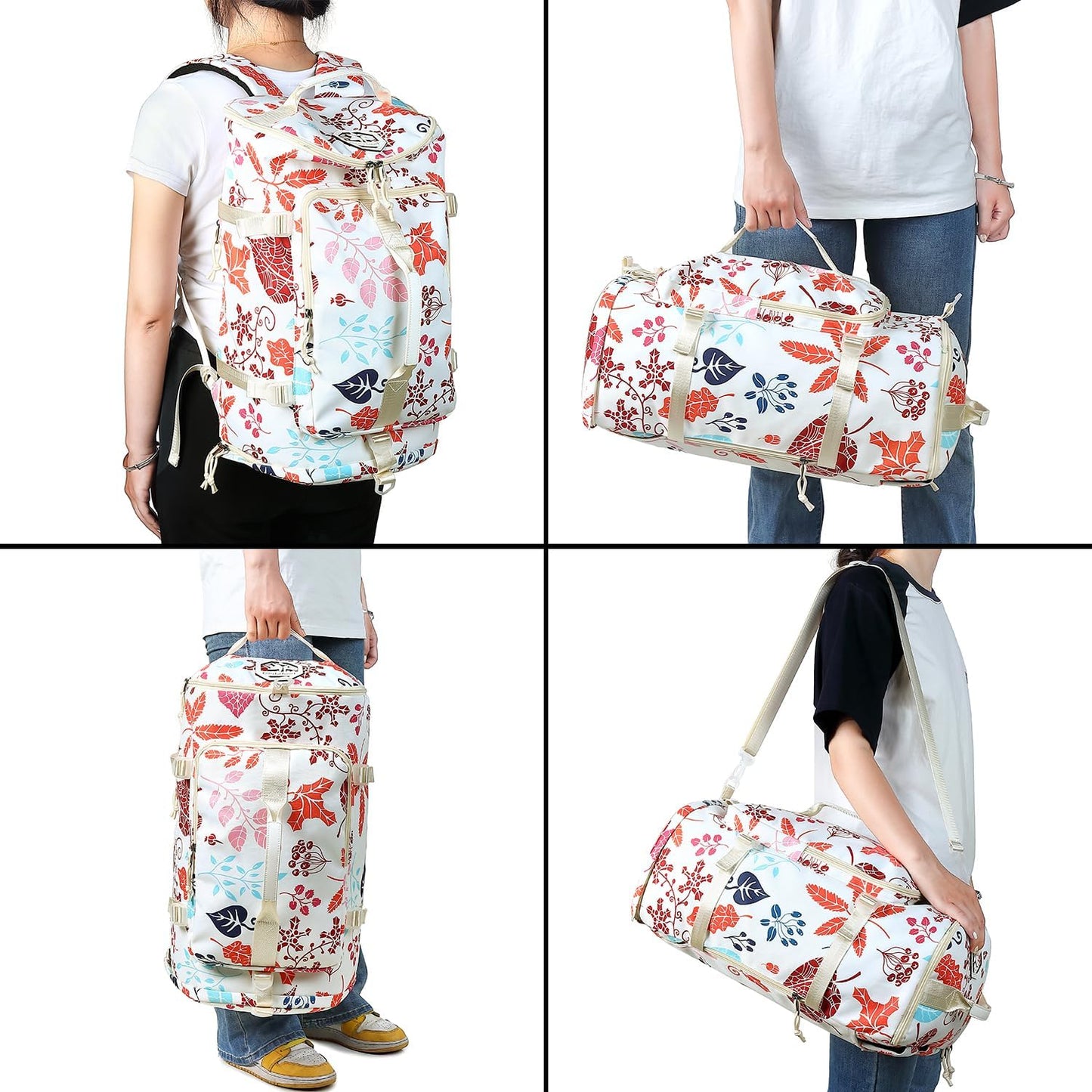 Kalesi Floral Gym Duffle Bag Backpack 4 ways for Women Waterproof with Shoes Compartment for travel Sport Hiking laptop Lightweight, XL