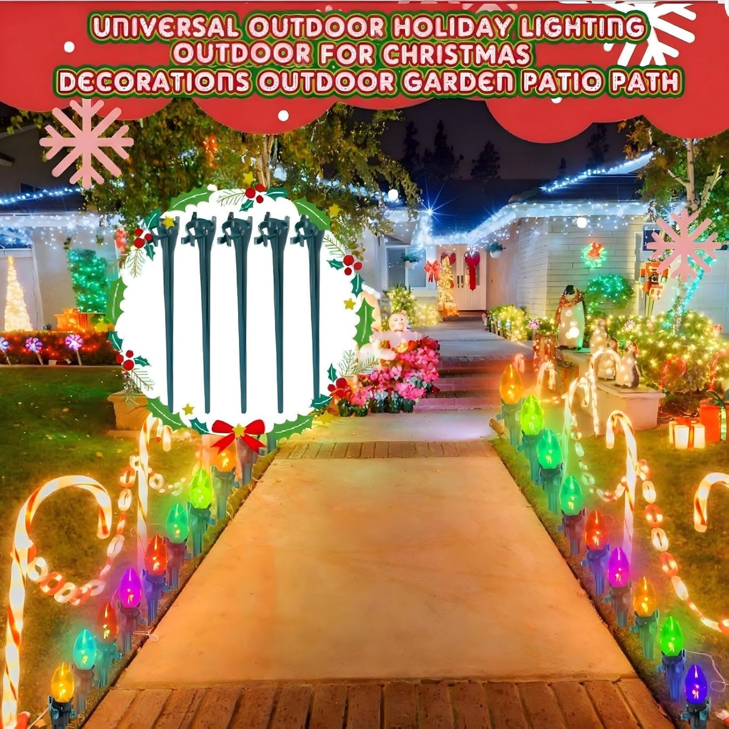 Jetec 800 Pieces Christmas Light Stakes Universal Yard Lawn Holiday 7.5 Inches Light Ground Stakes for C7 C9 String Lights Christmas Outdoor Lights Holders on Yards, Driveways (Green)