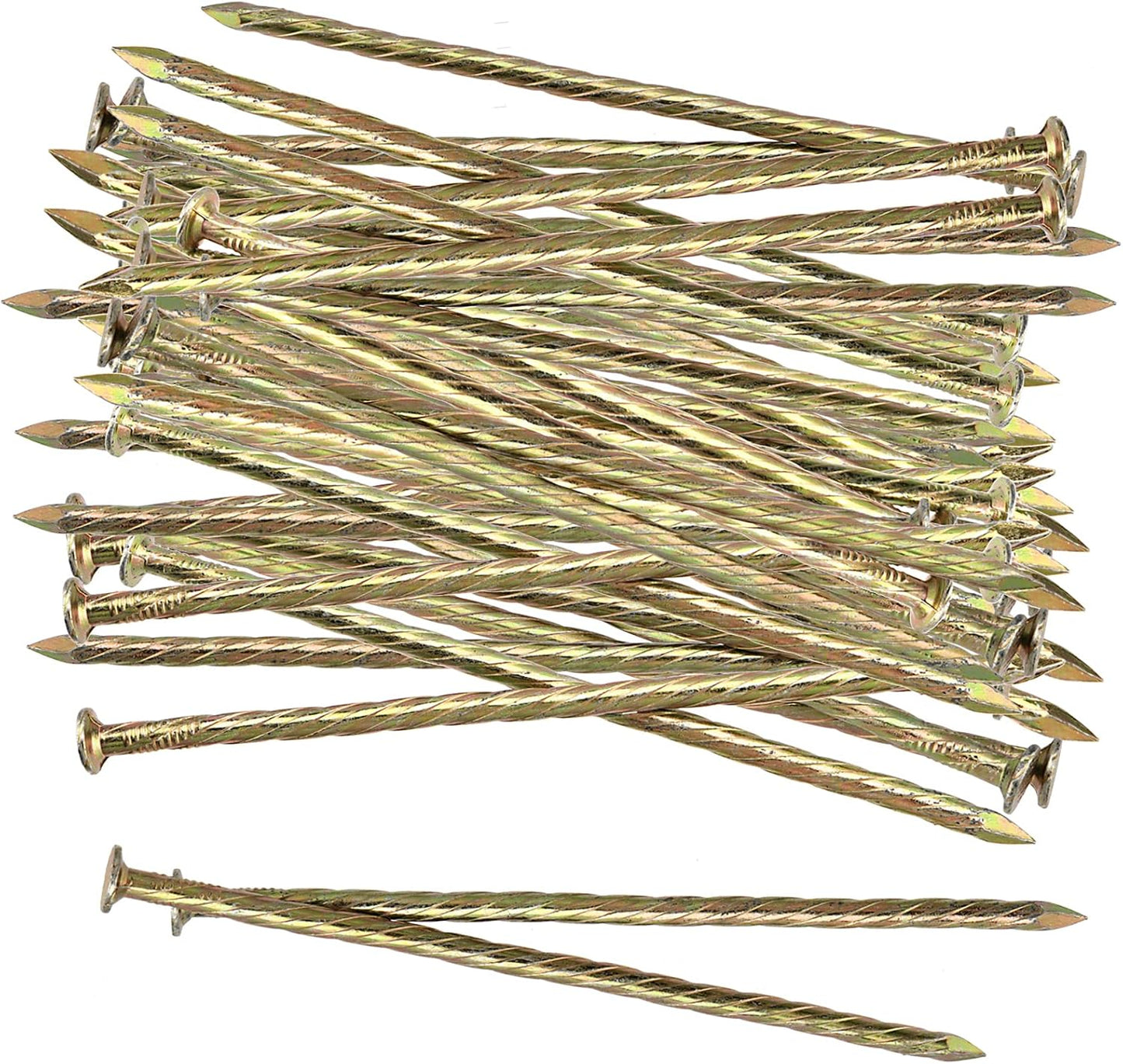 120 PCS 6 Inch Artificial Turf Stakes Galvanized Metal Spiral Landscape Spikes，Timber Spikes Anchors Metal Spiral Nails for Paver Edging, Camping Timber, Weed Fabric, Gold