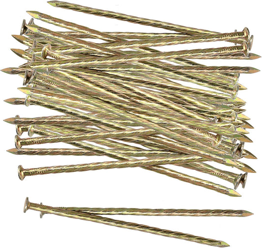 120 PCS 6 Inch Artificial Turf Stakes Galvanized Metal Spiral Landscape Spikes，Timber Spikes Anchors Metal Spiral Nails for Paver Edging, Camping Timber, Weed Fabric, Gold