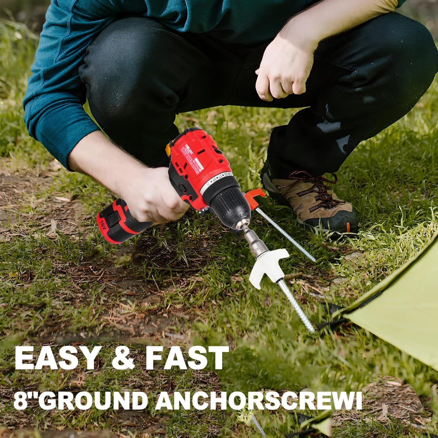 12 Pack Screw in Tent Stakes Heavy Duty,8 ’’ Ground Anchors Screw in,Metal Stakes with Hex Head Driver and Sturdy Storage Box. (12, Luminous White)