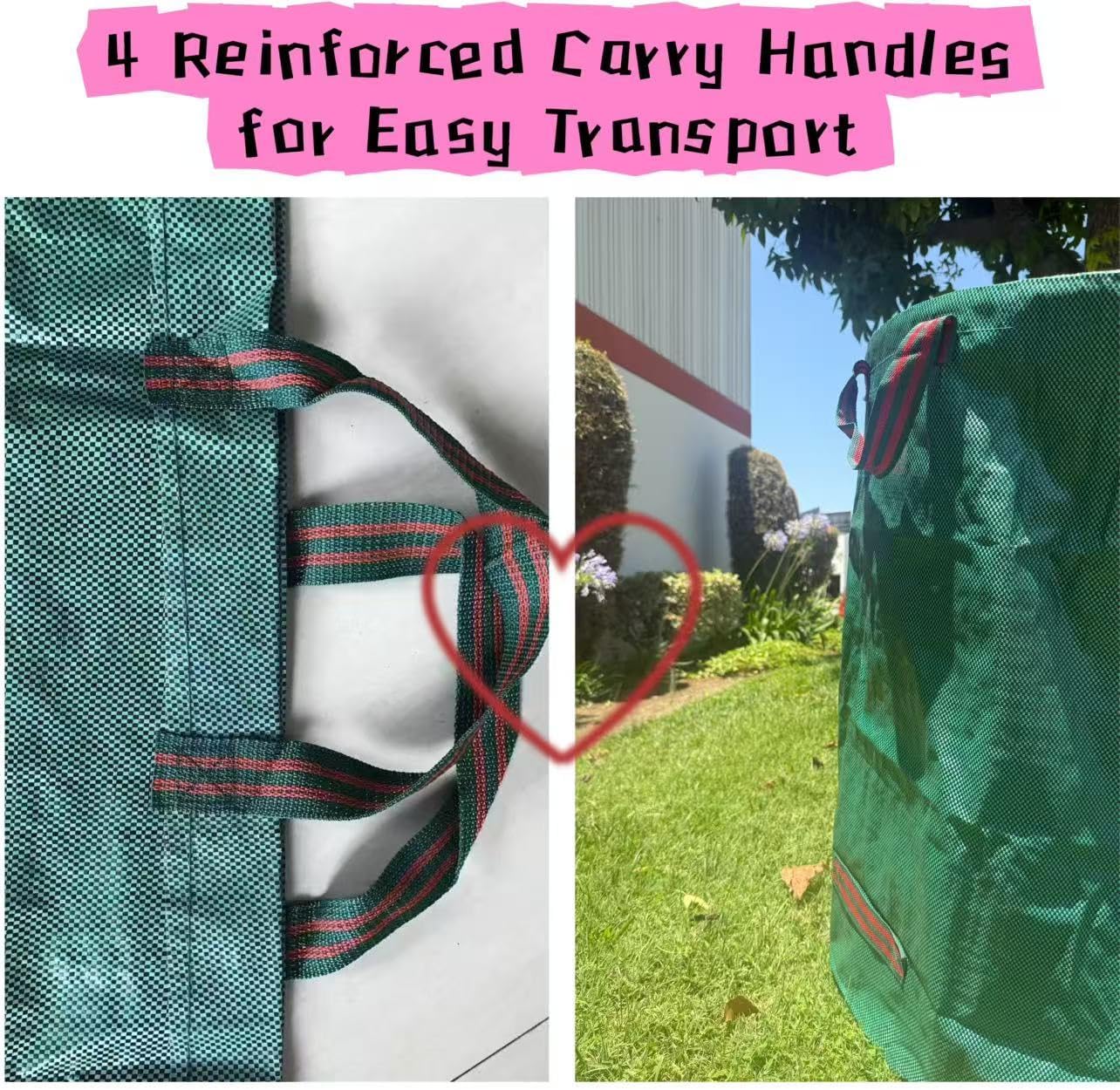 JKKGS Yard Waste Bags (3-Pack, 72 Gallons, H30 x D26 inches), Reusable, Heavy Duty Collapsible Standable Garden Lawn Leaf Bags and Trash Bags for Debris, Grass, Recycling, Camping, Parties, Laundry