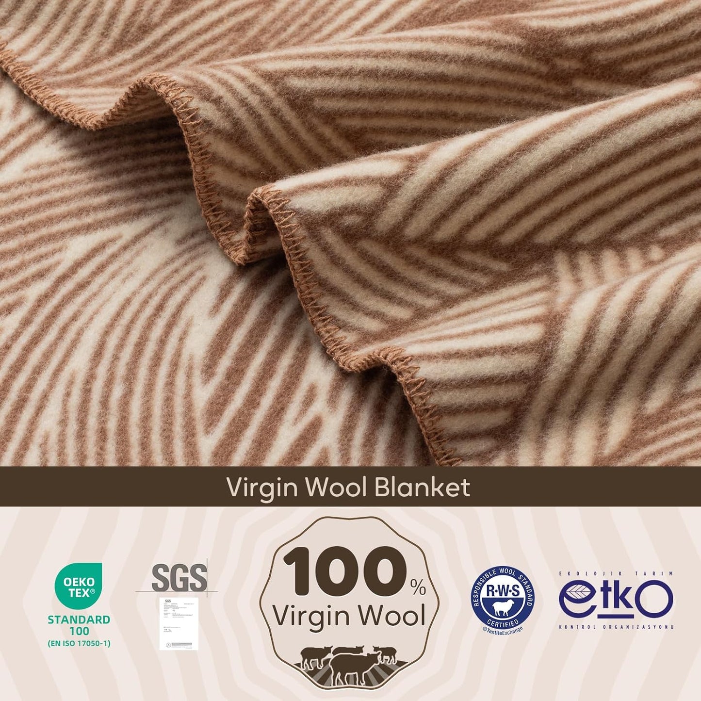 100% Wool Blanket, 62" x 86", Warm, Thick, Washable, Military Wool Blanket, Great for Camping, Outdoors, Sporting Events, Survival Kits