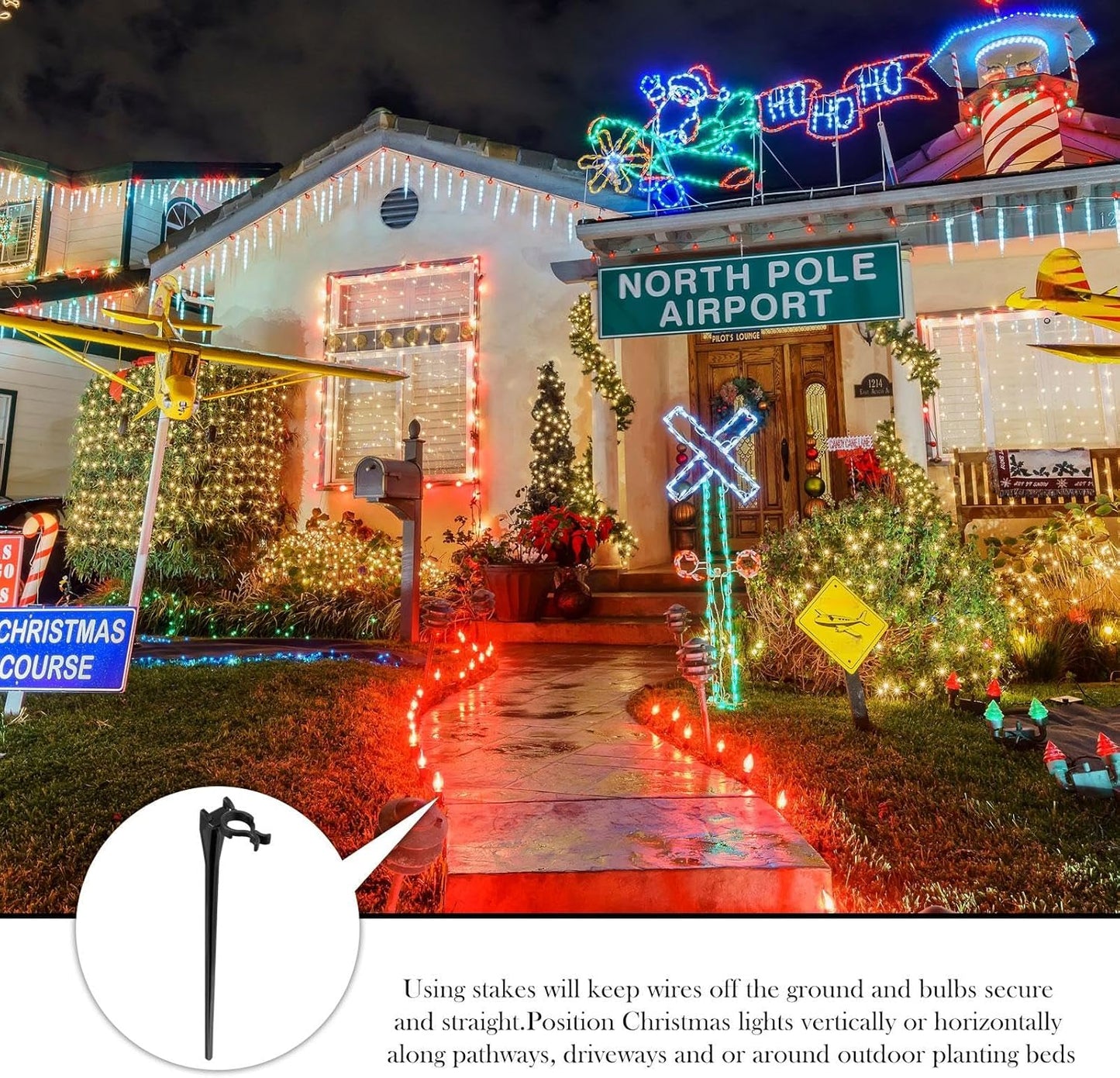 Jetec 400 Pieces Christmas Light Stakes Universal Yard Lawn Holiday 7.5 Inches Light Ground Stakes for C7 C9 String Lights Christmas Outdoor Lights Holders on Yards, Driveways (Black)