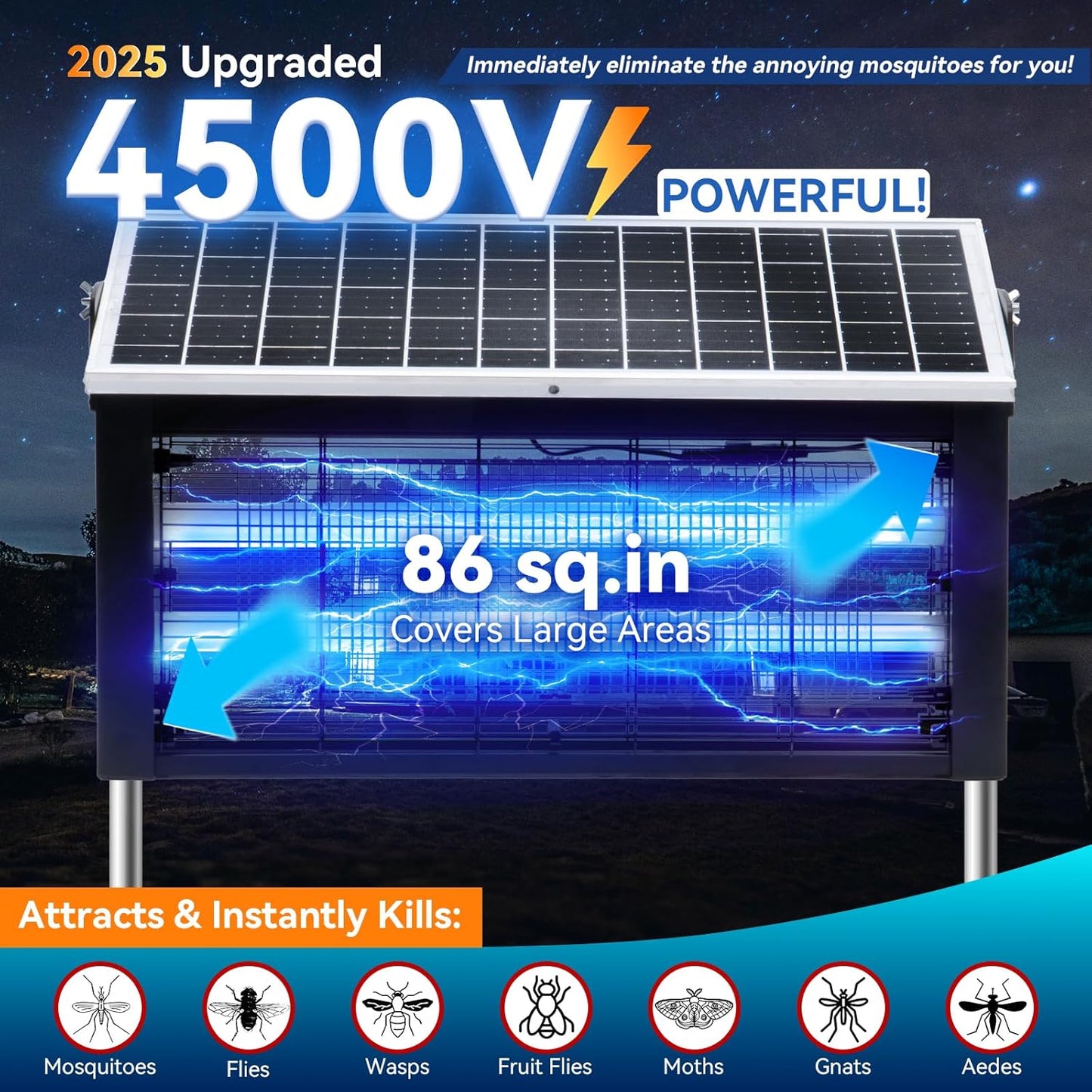 Solar Bug Zapper Outdoor, LANGY Mosquito Zapper 6000mAh, Portable Solar Fly Zapper Waterproof 4500V, Rechargeable Mosquito Killer, Cordless Fly Insect Mosquitos Trap for Patio Yard Home Garden Camping