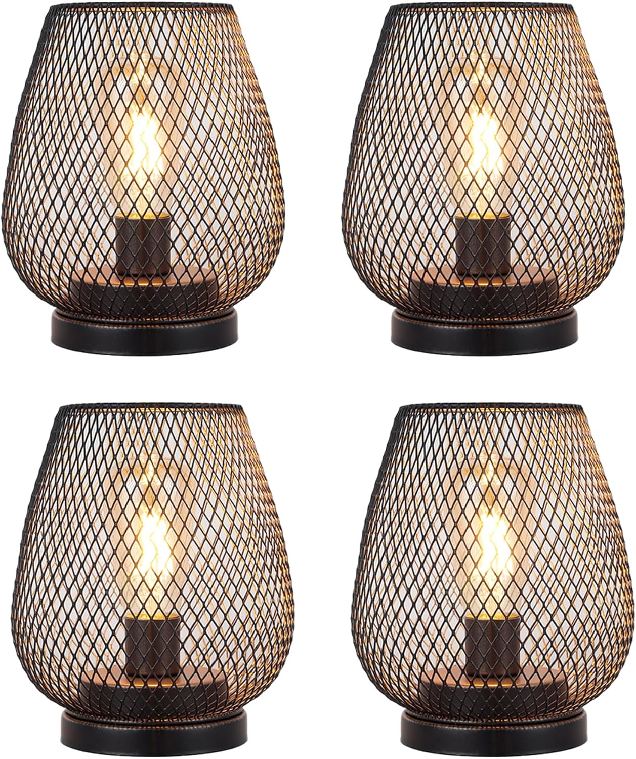 JHY DESIGN Set of 4 Metal Cage LED Lantern Battery Powered Cordless Accent Light with LED Great for Weddings Parties Patio Events for Indoors Outdoors