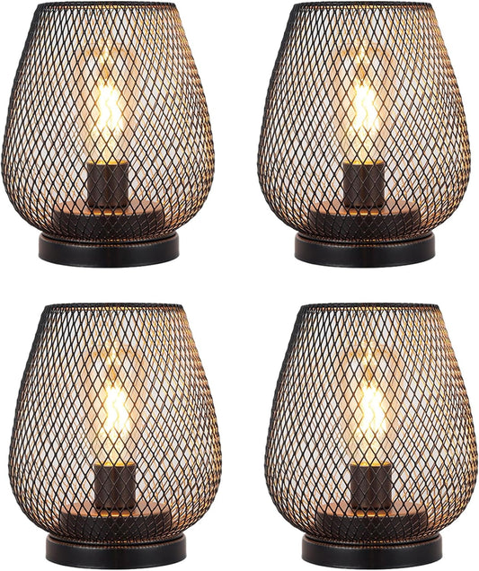 JHY DESIGN Set of 4 Metal Cage LED Lantern Battery Powered Cordless Accent Light with LED Great for Weddings Parties Patio Events for Indoors Outdoors