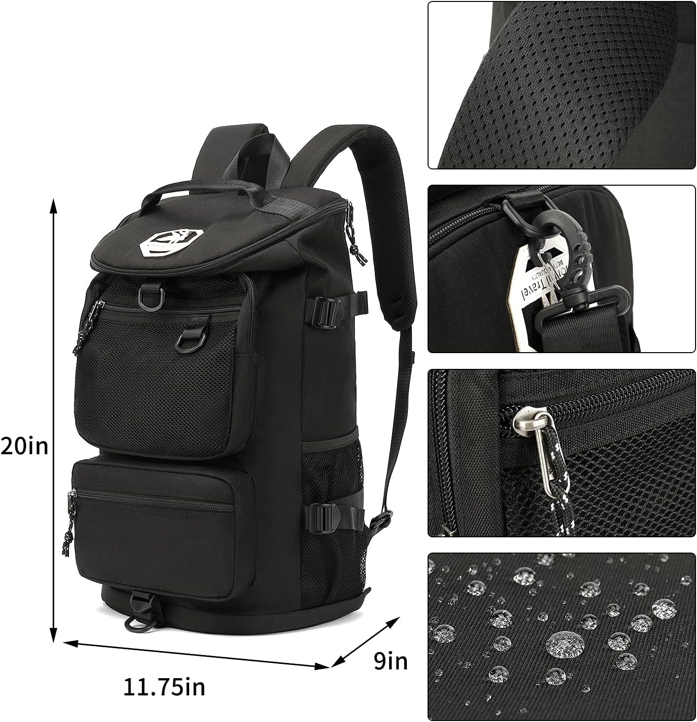 Kalesi Gym Duffle Bag Backpack 4-Way Waterproof with Shoes Compartment for travel Sport Hiking laptop (Black)