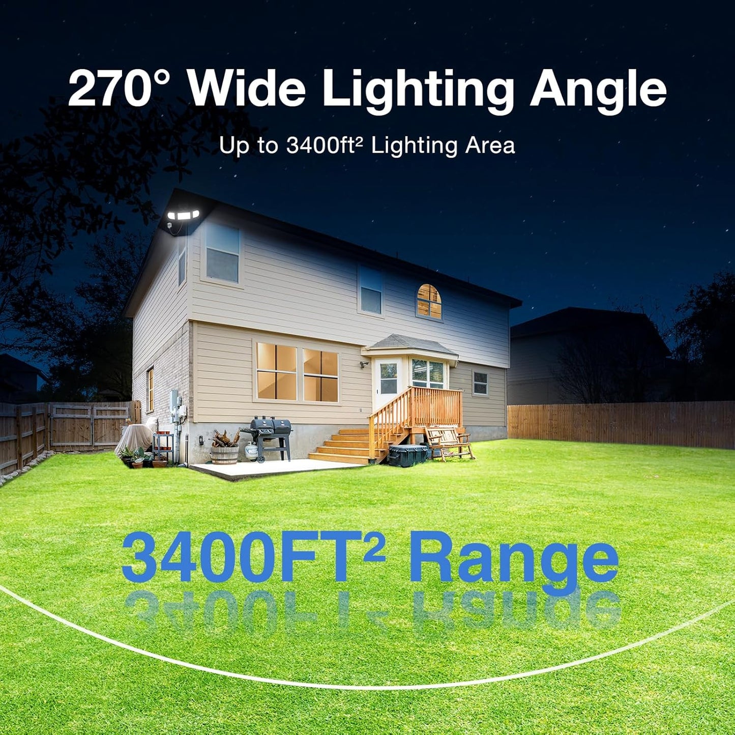 150W LED Flood Light Outdoor Plug in, Exterior Flood Lights with 3 Adjustable Heads, 15000LM Super Bright Security Lights Fixture, Outside Floodlights for House,Backyard,Garage