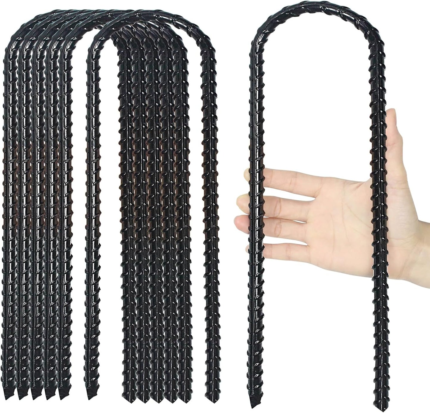 12-Inch Trampoline Wind Stakes, Extra Heavy Duty U Shaped Coated Rebar Stakes Safety Ground Anchors for Huge Garden Decoration (6)