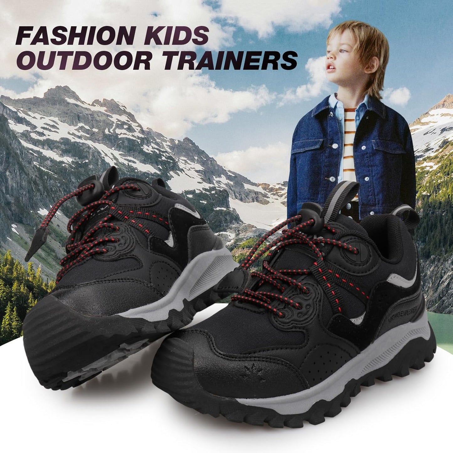 Kids Boys Running Shoes Waterproof Non-Slip Breathable Low-Top Outdoor Hiking Walking Sneakers (Little/Big Kids)