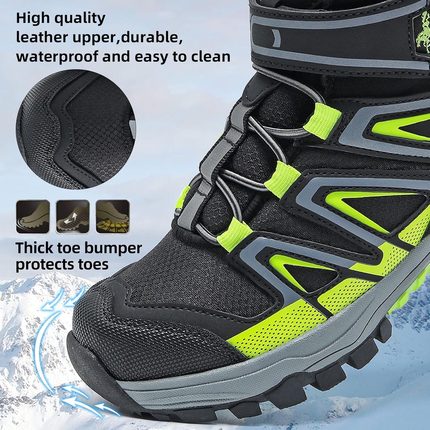 JMFCHI Kids Hiking Boots Boys Girls Outdoor Walking Climbing Sneaker Comfortable Non-slip Snow Shoes Hiker Boot Antiskid Steel Buckle Sole