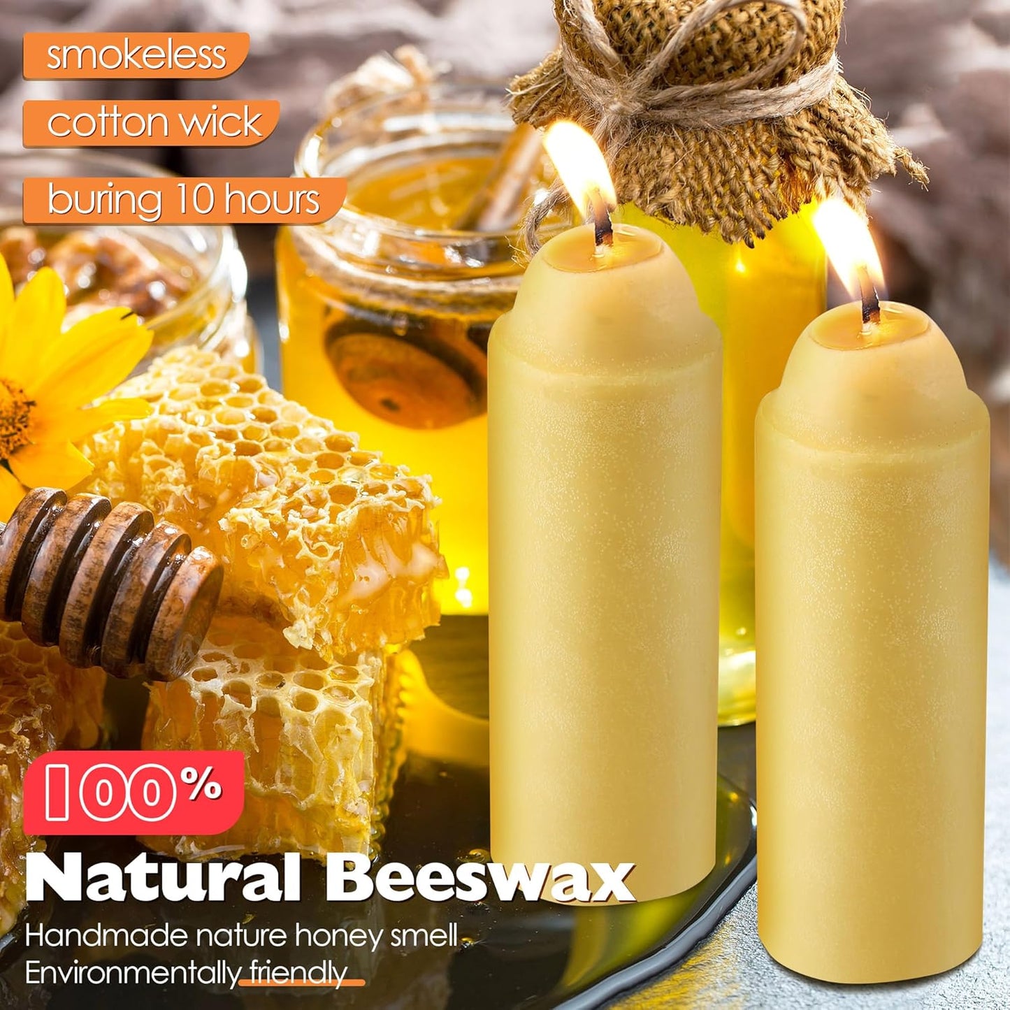 15 Pcs 15H Natural Beeswax Candles for Candle Lanterns, Emergency Candle for Outdoor Survival, Smokeless Long Lasting Bougie for Home Power Outages, Emergency, Survival(Yellow,Beeswax)