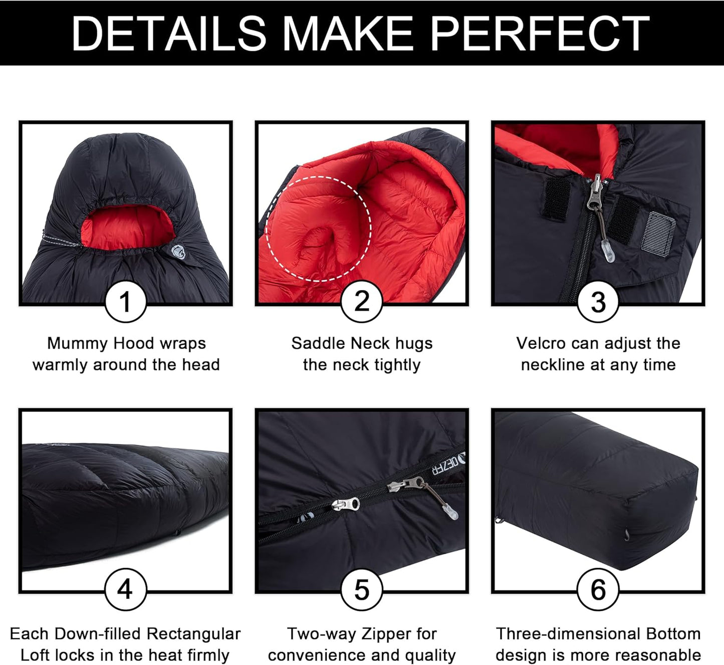 0 Degree Sleeping Bag for Adults 650 Fill Power Down Sleeping Bag for Cold Weather -20F / -8F / 0F / 10F Large Lightweight