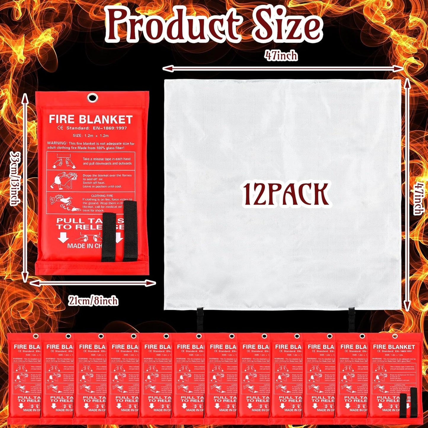 Jerify 12 Pack Fire Blanket for Home Emergency Fire Blanket 47 x 47 Inch Kitchen Fire Suppression Blanket Fiberglass Fire Blanket Flame Retardant Protection and Heat Insulation (Red)