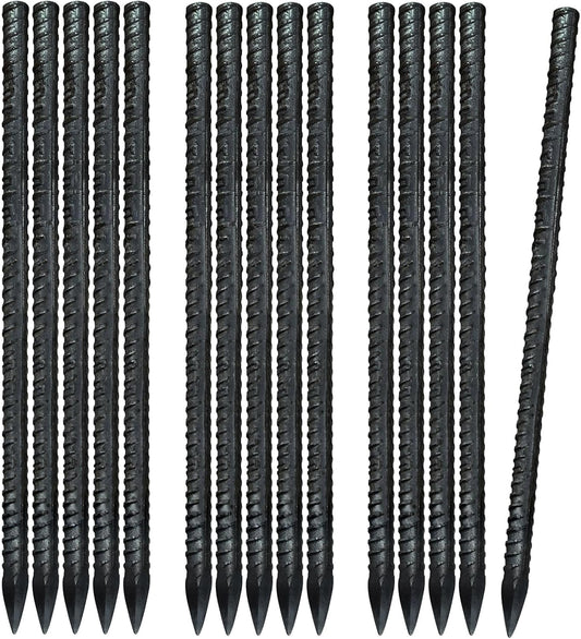 15 PCS Ground Rebar Stakes Heavy Duty Steel Ground Anchor Stakes, 15”Straight Metal Stakes for Concrete Forming or Camping Tent-with Chisel Point End