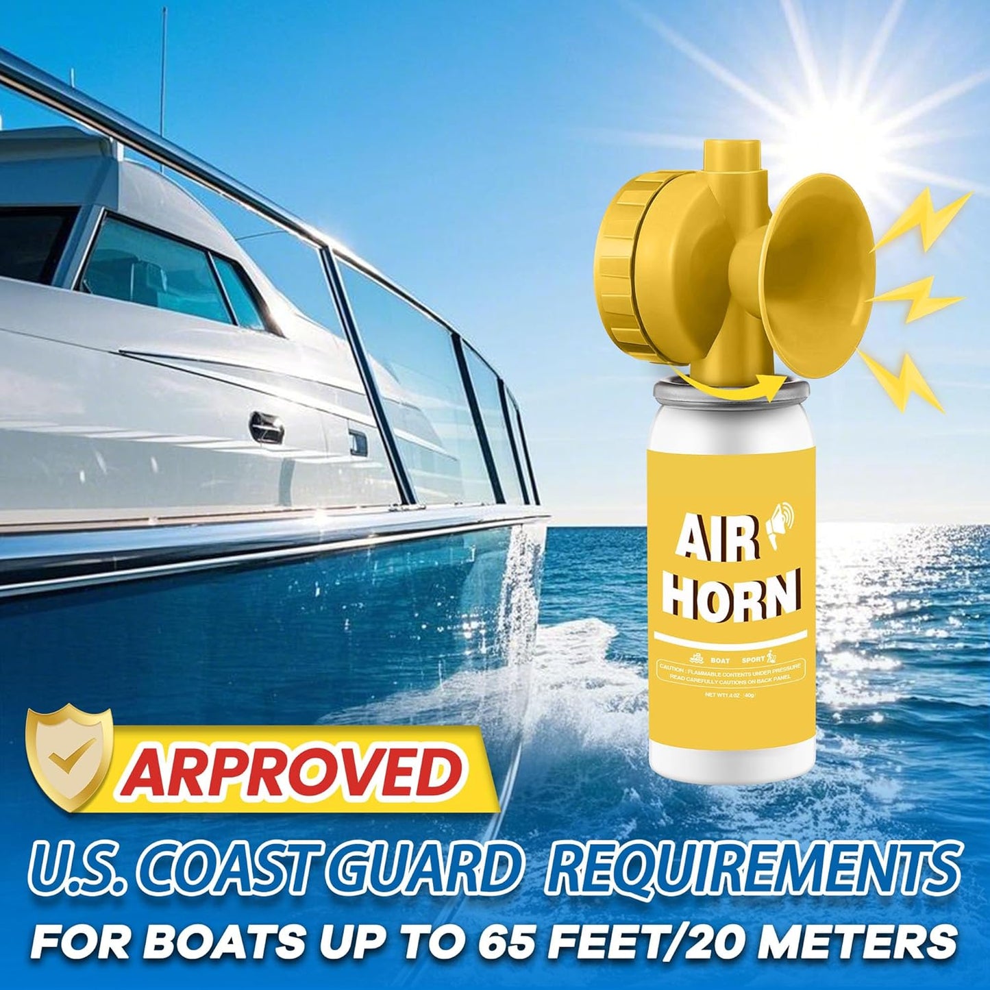 1.4oz Boat Air Horn,130DB Loud Mini Safety Bear Horn Can,Air Horns for Self Defense,Emergency,Sporting Events,Camping essentials,Yellow