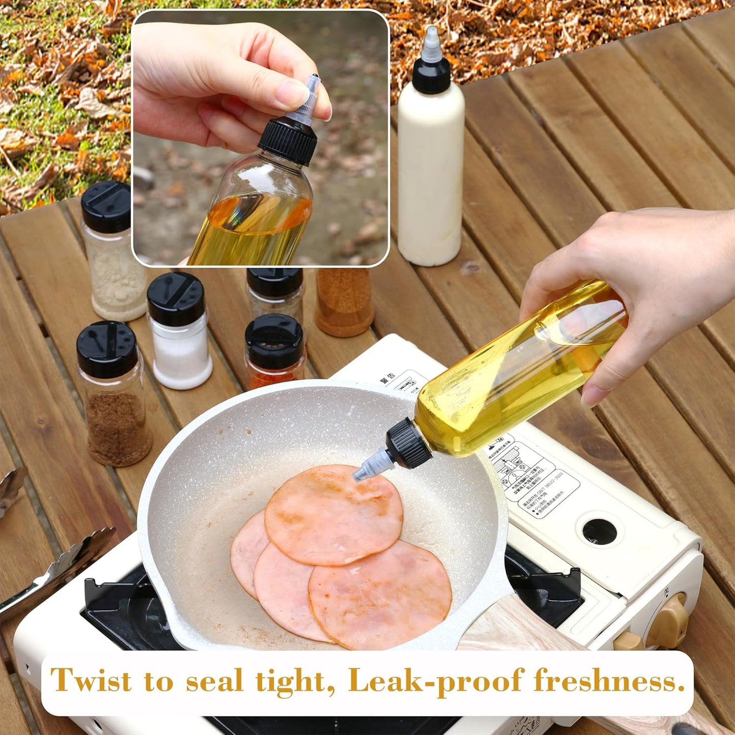 11-Piece Camping Spice Kit - 6 Powder & 3 Liquid Containers with Leakproof Lids, Portable funnel, EVA Hard Case - Portable Seasoning Set for Hiking, BBQ, RV Travel - BPA-Free PET Bottles