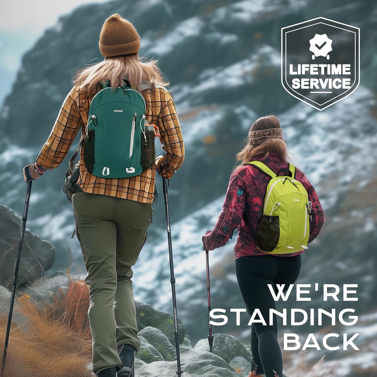 15L Water-resistant Hiking Daypack, Small Backpack Travel Outdoor, Lightweight Day Pack with Tool Loops