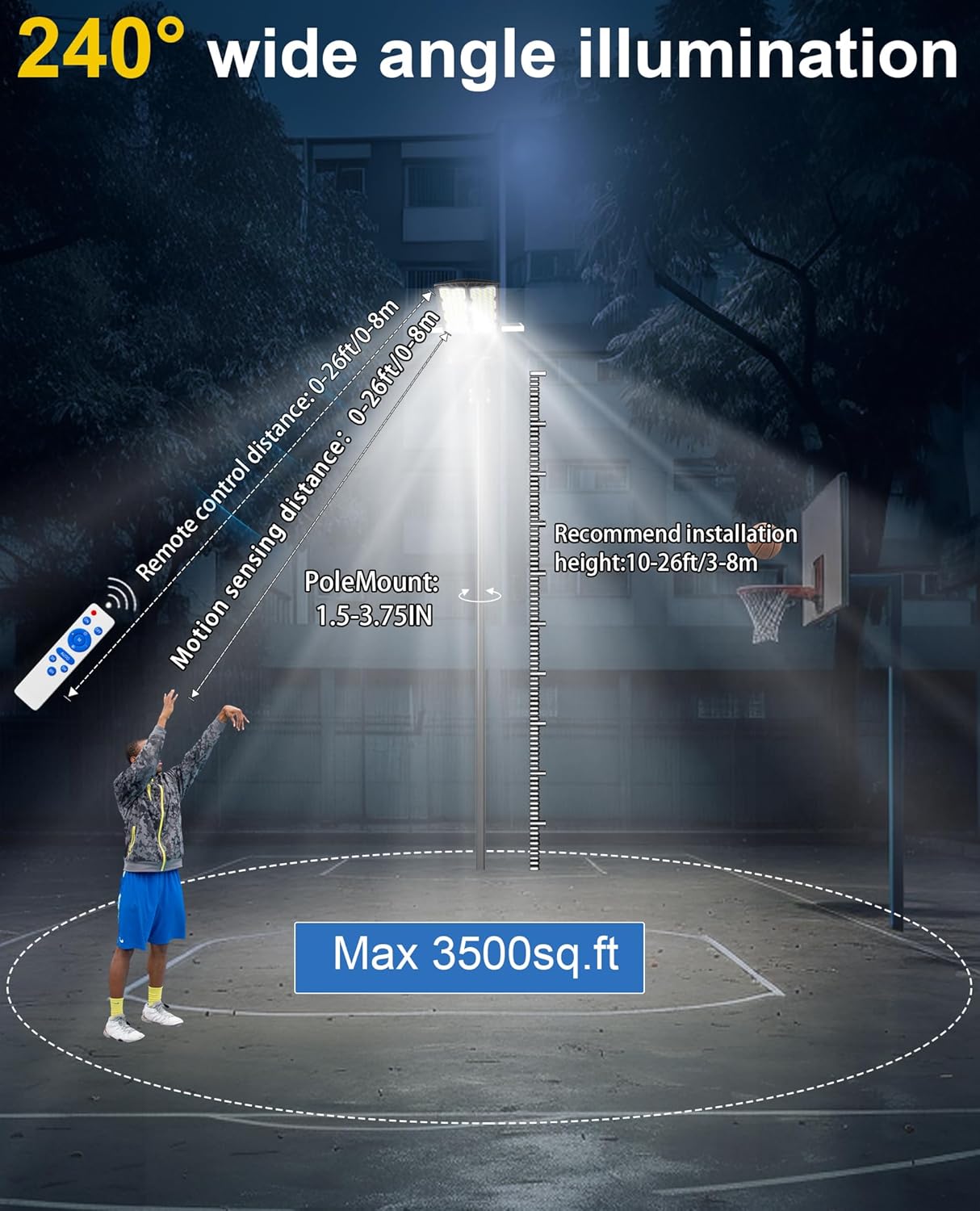 JAYNLT Y-10000W Solar Street Lights Outdoor,750000LM 6500K Bright Parking Lot Lights Commercial,Split Flood Lights Solar Powered,IP67 Waterproof Solar Security Lamps for Backyard,Driveway