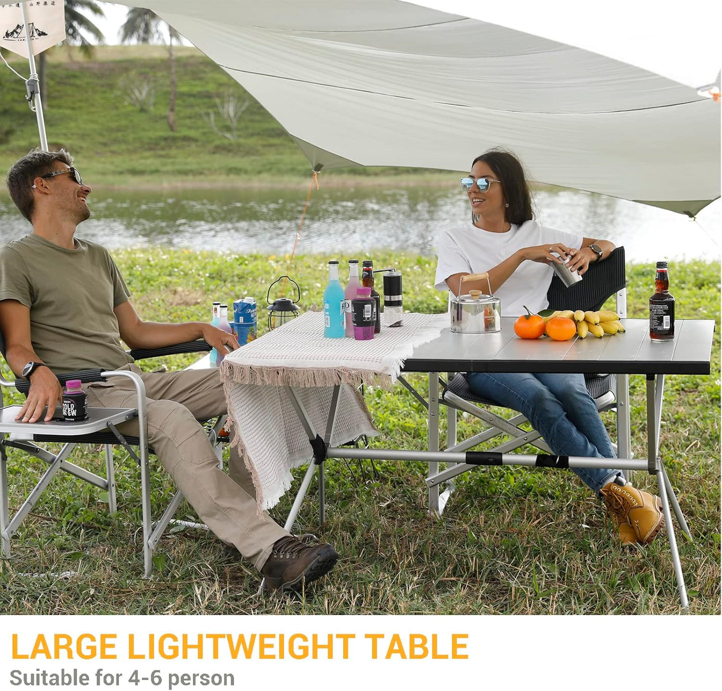 KingCamp Folding Camping Table Aluminum Roll Up Table Oversized Large Camp Table Stable Portable Outdoor Folding Table for Picnic Camping Barbecue Backyard Party,57.4''×31.4''4-6 Person,Support 120lbs