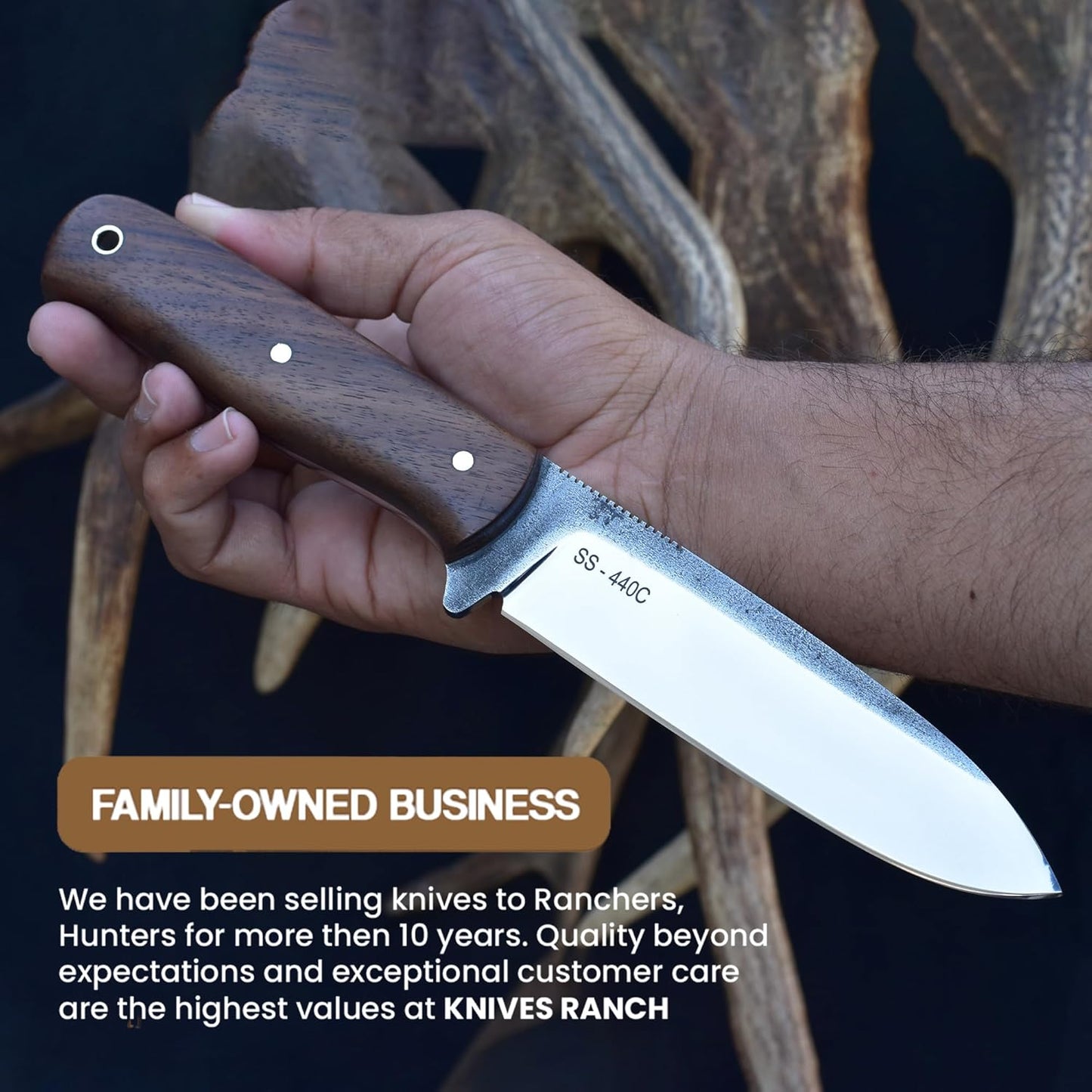 Knives Ranch 10" Bushcraft Knife - Full Tang - 59 Hardness - High Carbon SS 440C - Genuine Leather Sheath - Horizontal/Vertical Carry (Camper Pro 3091-SS-IRW)