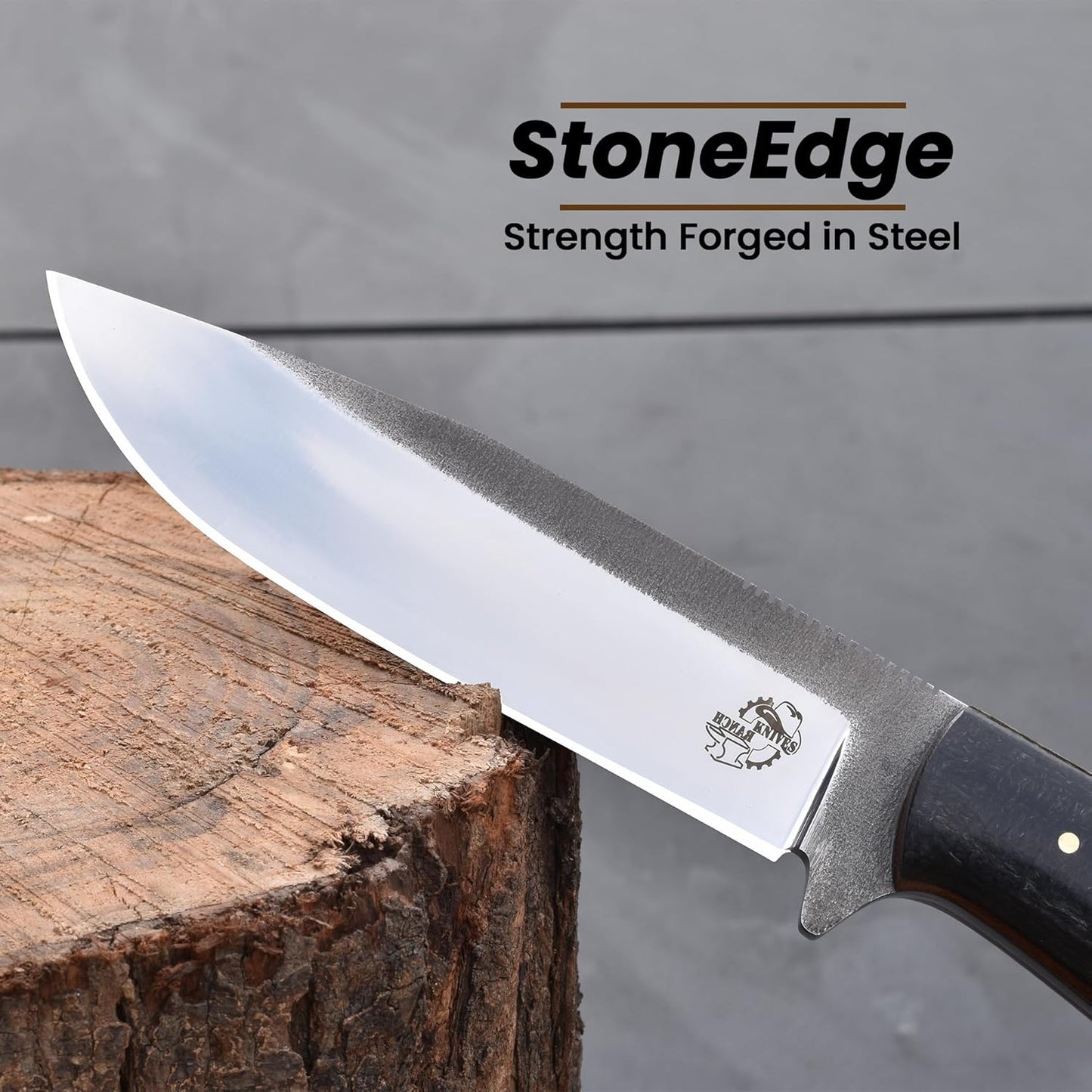 Knives Ranch 10-1/2" Outdoor Knife - 59 Hardness - 440C Stainless Steel - Excellent Edge Retention, Burlap Micarta Handle & Genuine Leather Sheath (3095C-M)