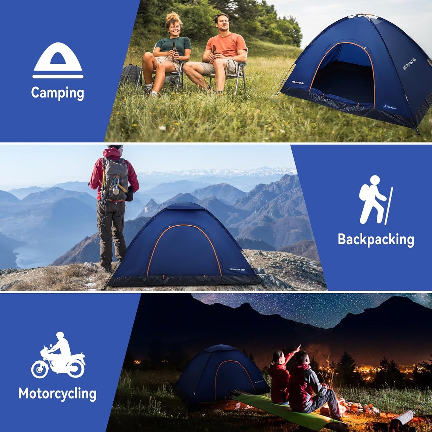 1/2/3/4 Person Tents Waterproof&Windproof Family Tents Camping-Tent,Lightweight Portable Pop Up Tent for Camping,Hiking,Mountaineering or Beach Easy to Set Up Adventures Carry Bag