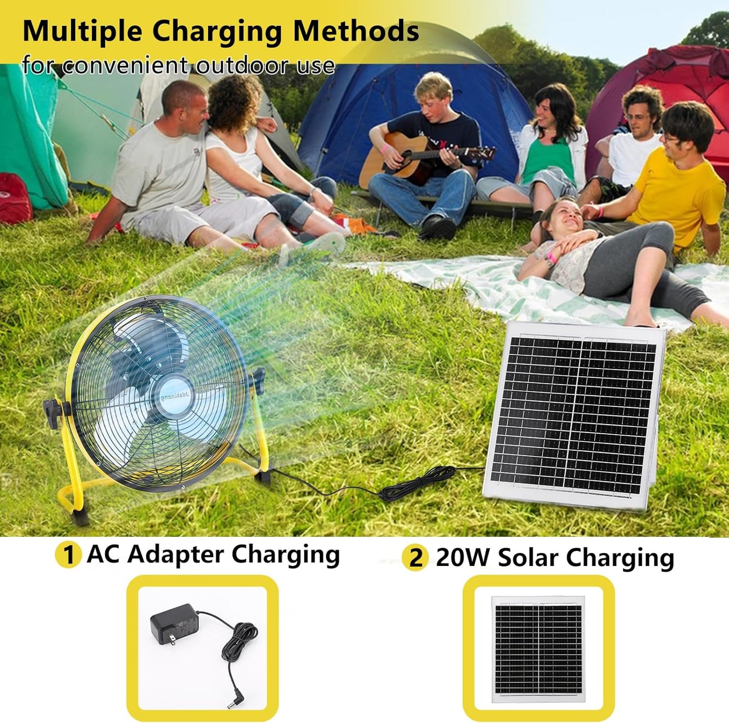 12" Solar Battery Operated Fan,Portable Solar Powered Fan,Rechargeable Floor Fan with 15000mAh Large Battery, Quiet Operation for Camping, Greenhouse, Home, Outdoor, and Summer Use