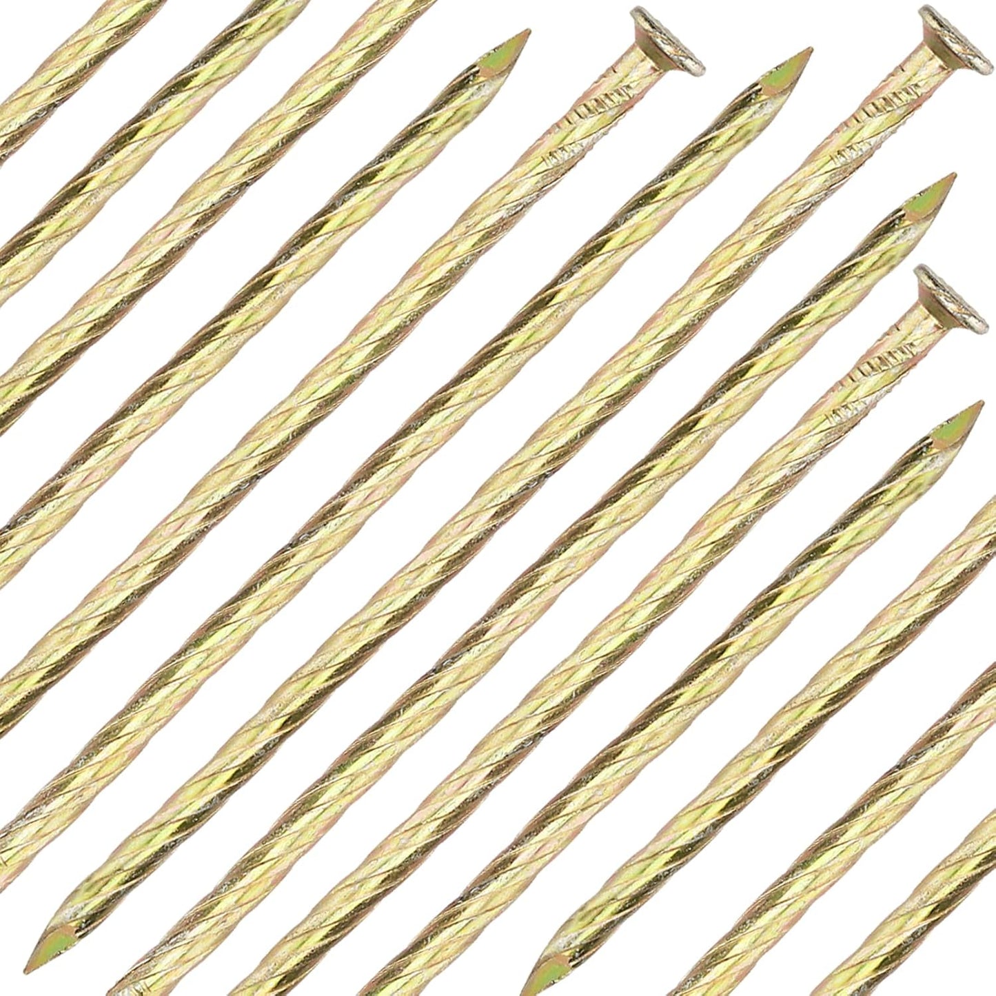 120 PCS 6 Inch Artificial Turf Stakes Galvanized Metal Spiral Landscape Spikes，Timber Spikes Anchors Metal Spiral Nails for Paver Edging, Camping Timber, Weed Fabric, Gold