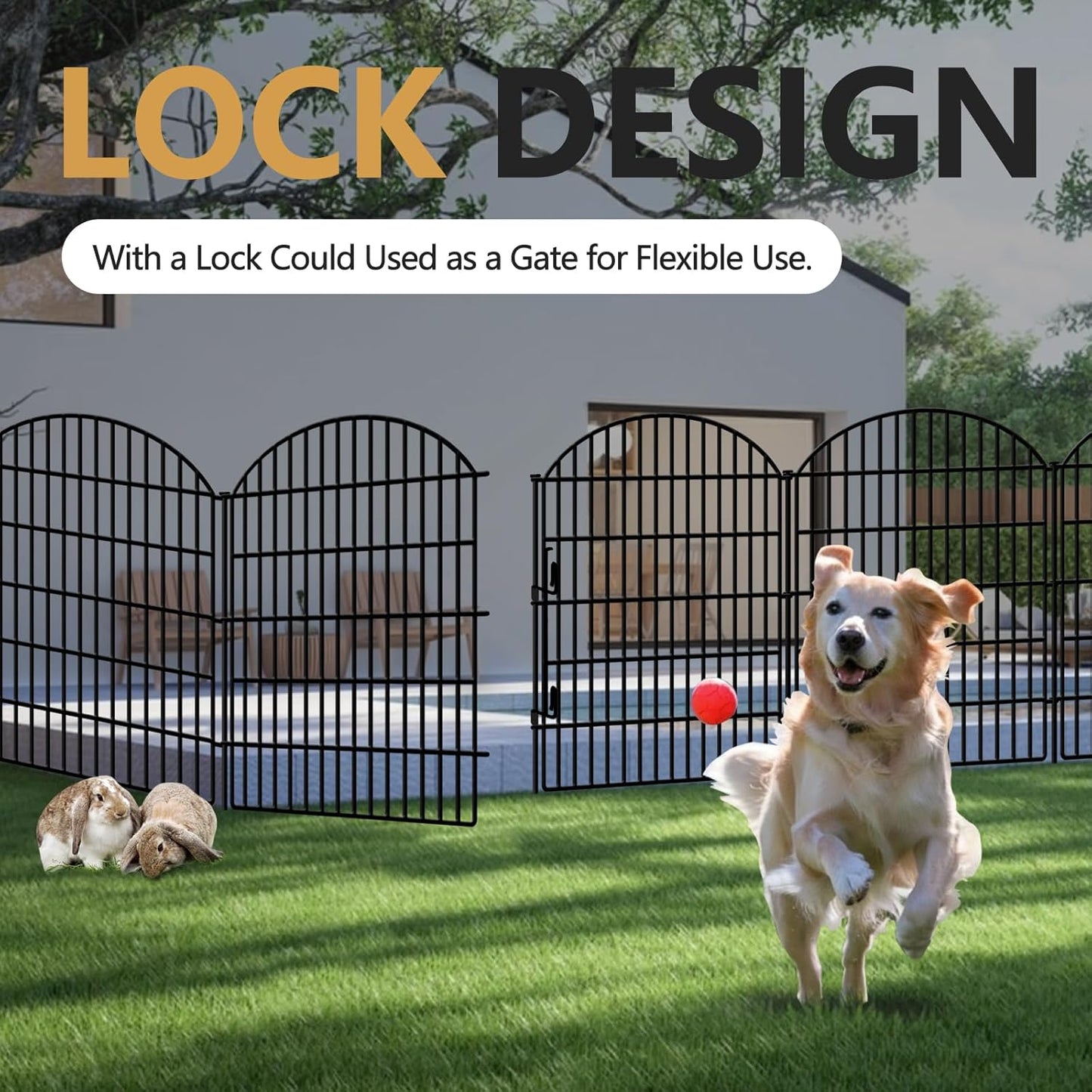 10 Panels Decorative Garden Fence with Lock, 40in (H) X 22.31ft (L) No Dig Dog Fences Outdoor for Yard, Rustproof Tall Animal Barrier Fencing, Metal Panels Suitable for Yards Border, Patio Use