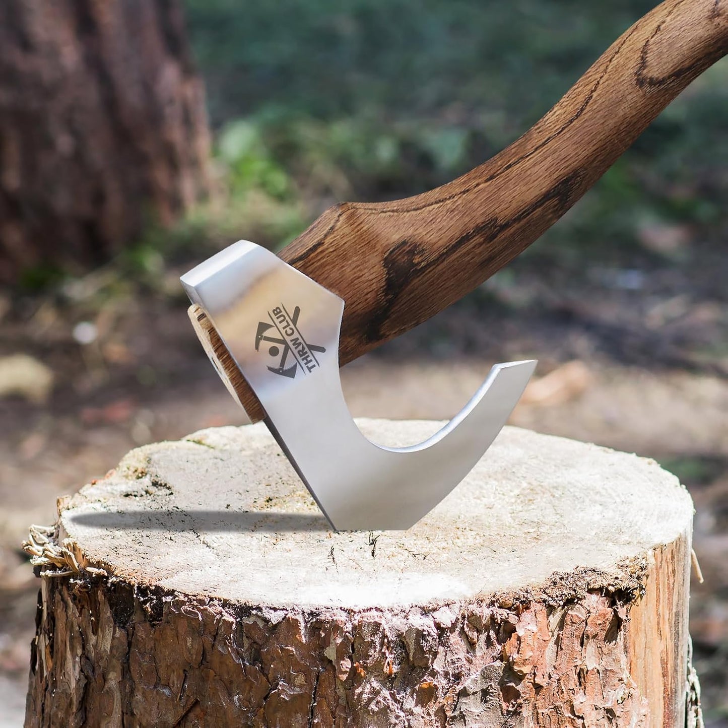 15" Camping Hatchet, Hand-Forged Axe with Sheath for Wood Chopping and Splitting, Bushcraft Axe with Beech Handle for Outdoor Camping and Survival