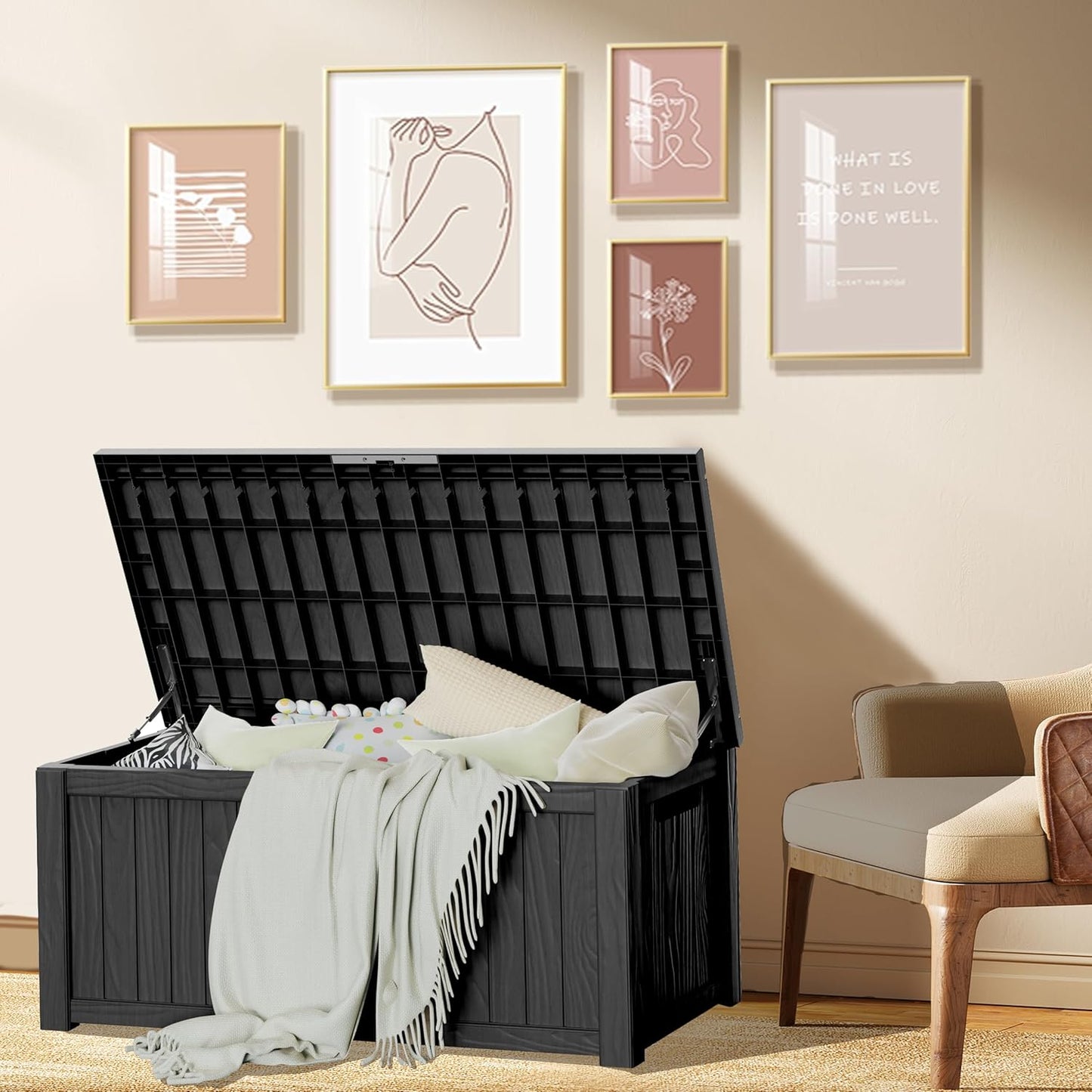 150GAL Black Large - Capacity Outdoor Deck Box with Lockable Compartment - Waterproof, SGS - Protected Against UV, Ideal for Storing Large Patio Furniture Sets and Seasonal Decor, Hassle