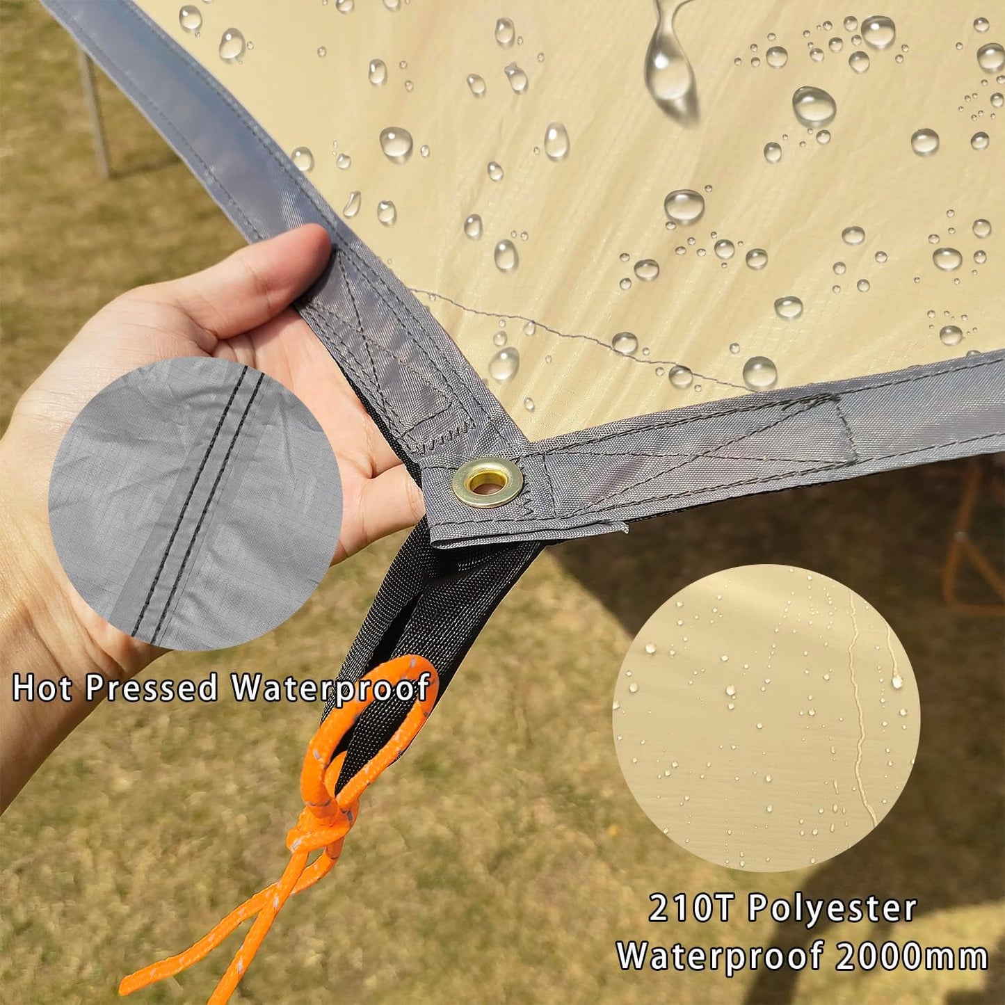 16x16 ft Large Camping Tarp Waterproof Hammock Rain Fly Camping Awning Sun Shelter Khaki (Without Pole) (Khaki)