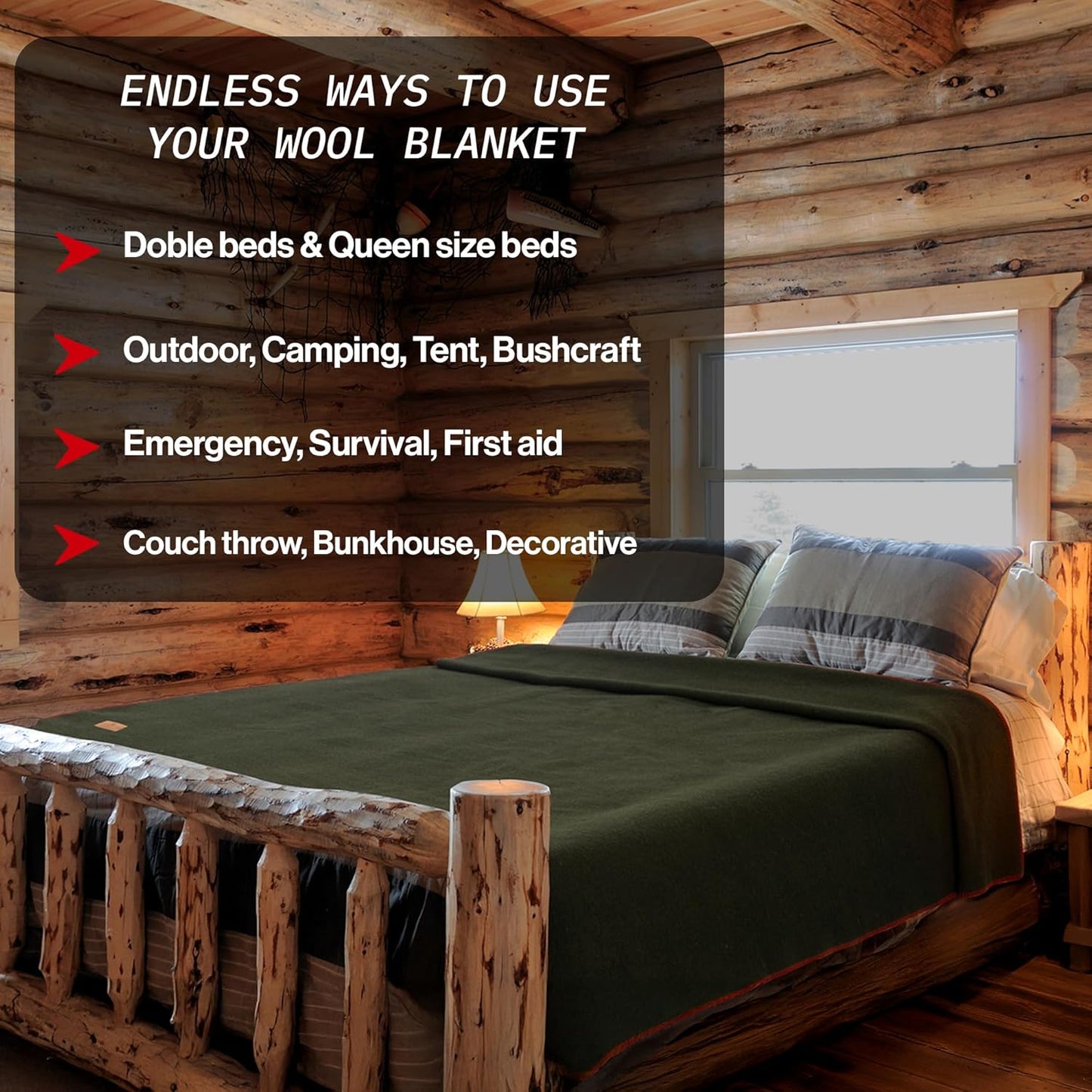 100% Wool Blanket - Premium Ultra-Soft, Thick, Warm, Large 60"x 84" Bed & Camping Blanket for Outdoor, Home, Indoor, Bushcraft & Survival