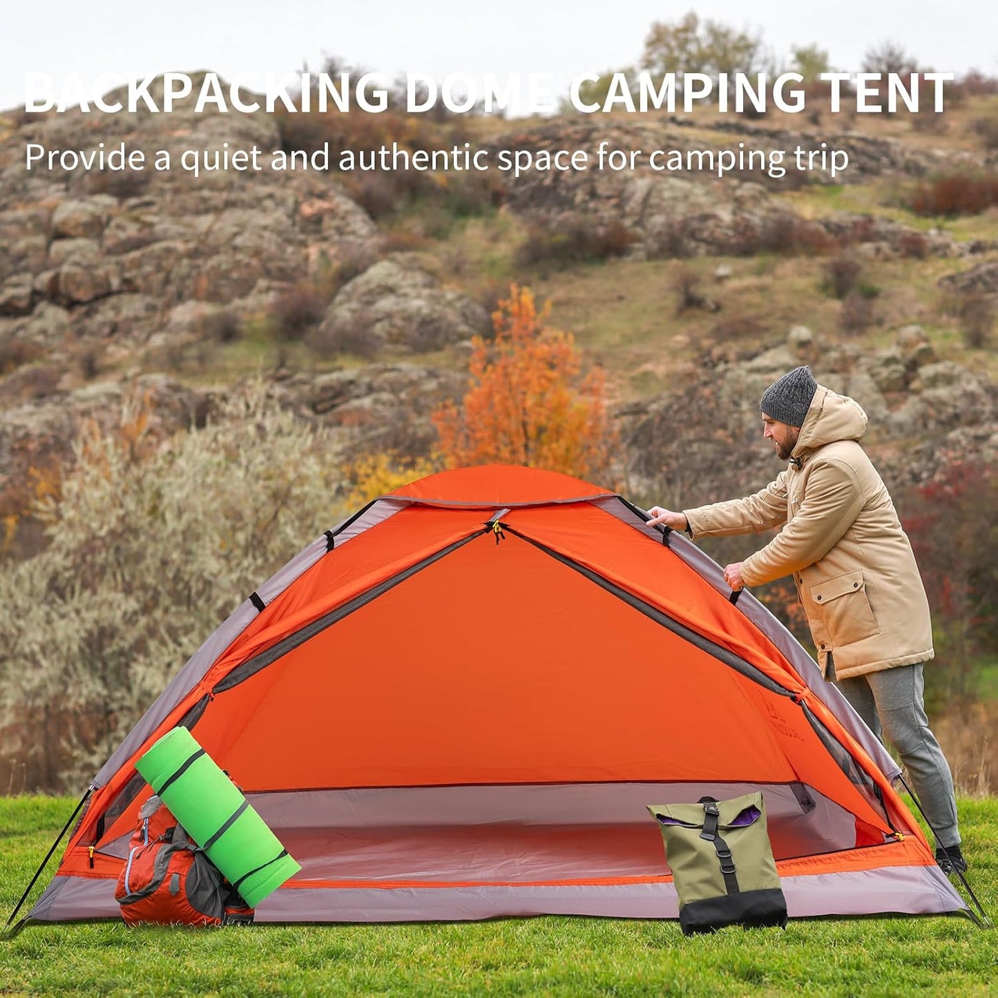 1/2/4/5/6 Person Dome Tents for Camping, Lightweight Portable Backpacking Tent, Small Easy Set Up Outdoor Waterproof Camping Hiking Tent for Adults