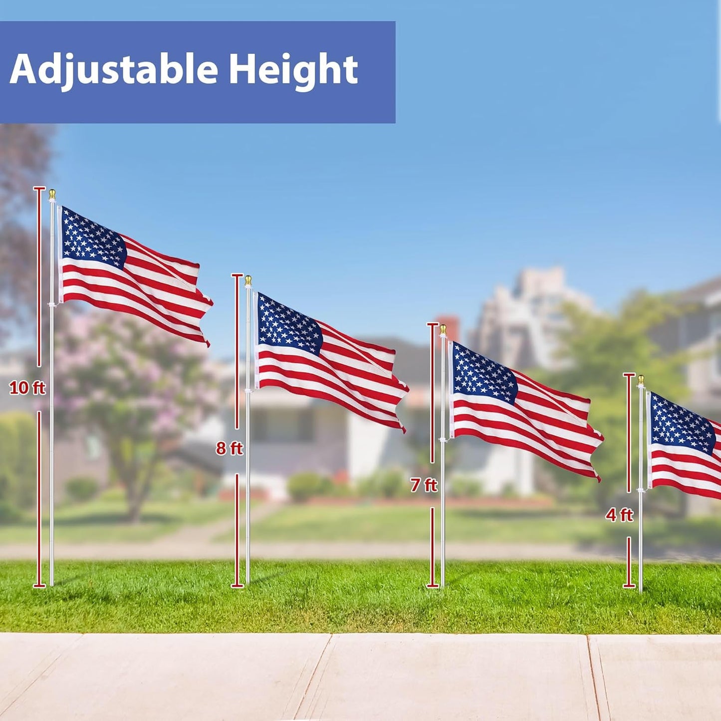 10 Ft Aluminum Outdoor Flag Pole Kit in Ground American Flag with Stake 2 Pack