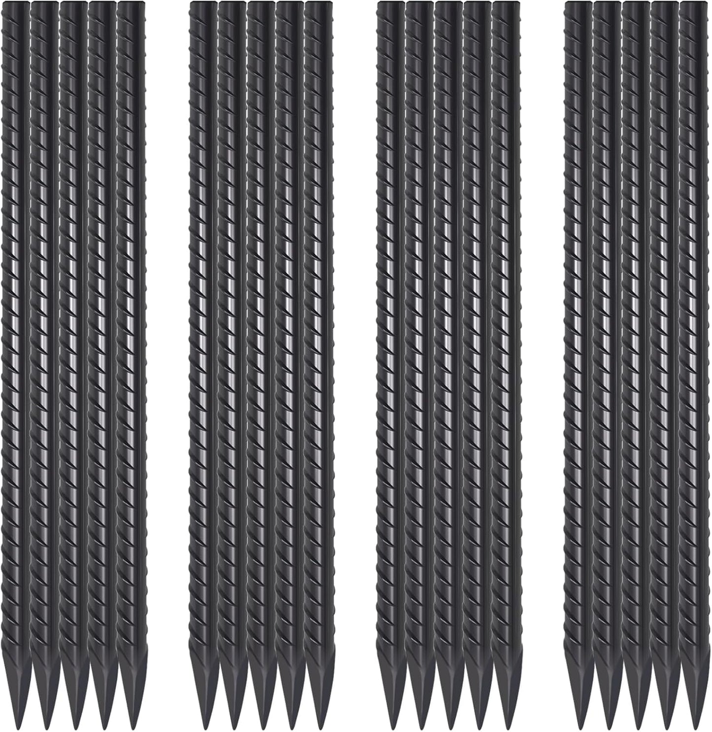 16 Inch Rebar Ground Stakes 20 Pack 3/8 Inch Diameter Straight Metal Stakes for Ground Heavy Duty with Chisel Point End Concrete Forming Spikes for Plant Support and Fence, Black