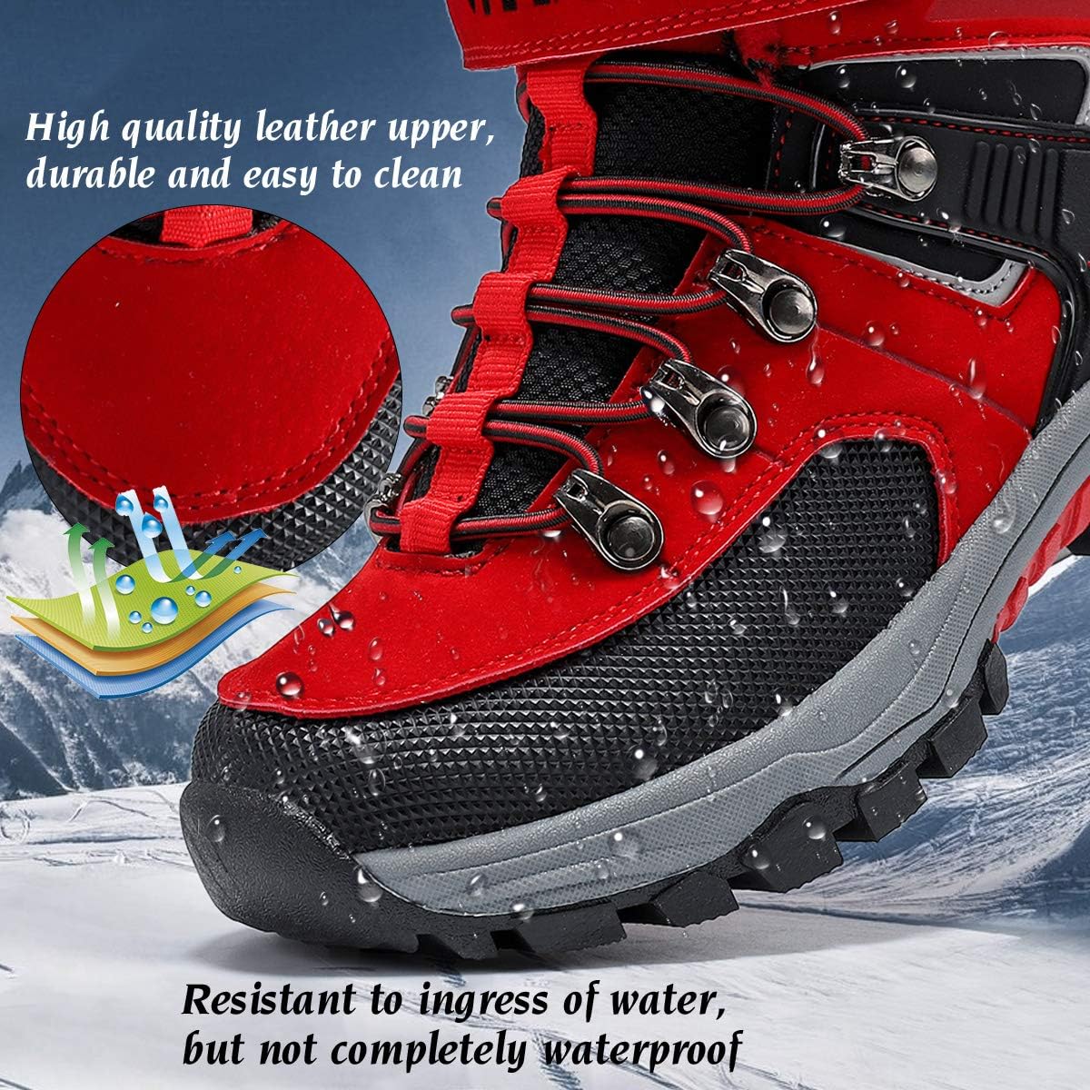 JMFCHI Kids Hiking Boots Boys Girls Outdoor Walking Climbing Sneaker Comfortable Non-slip Snow Shoes Hiker Boot Antiskid Steel Buckle Sole