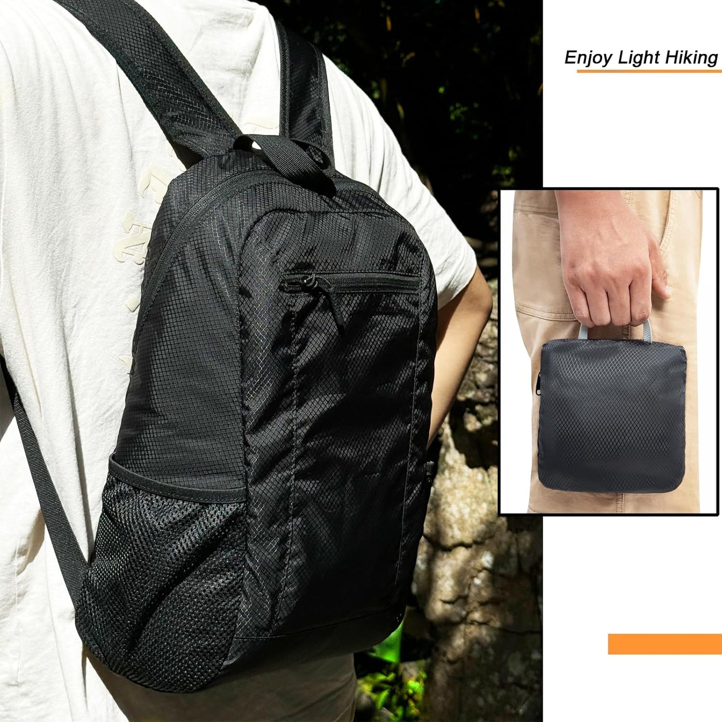 15L Water-resistant Hiking Daypack, Small Backpack Travel Outdoor, Lightweight Day Pack with Tool Loops