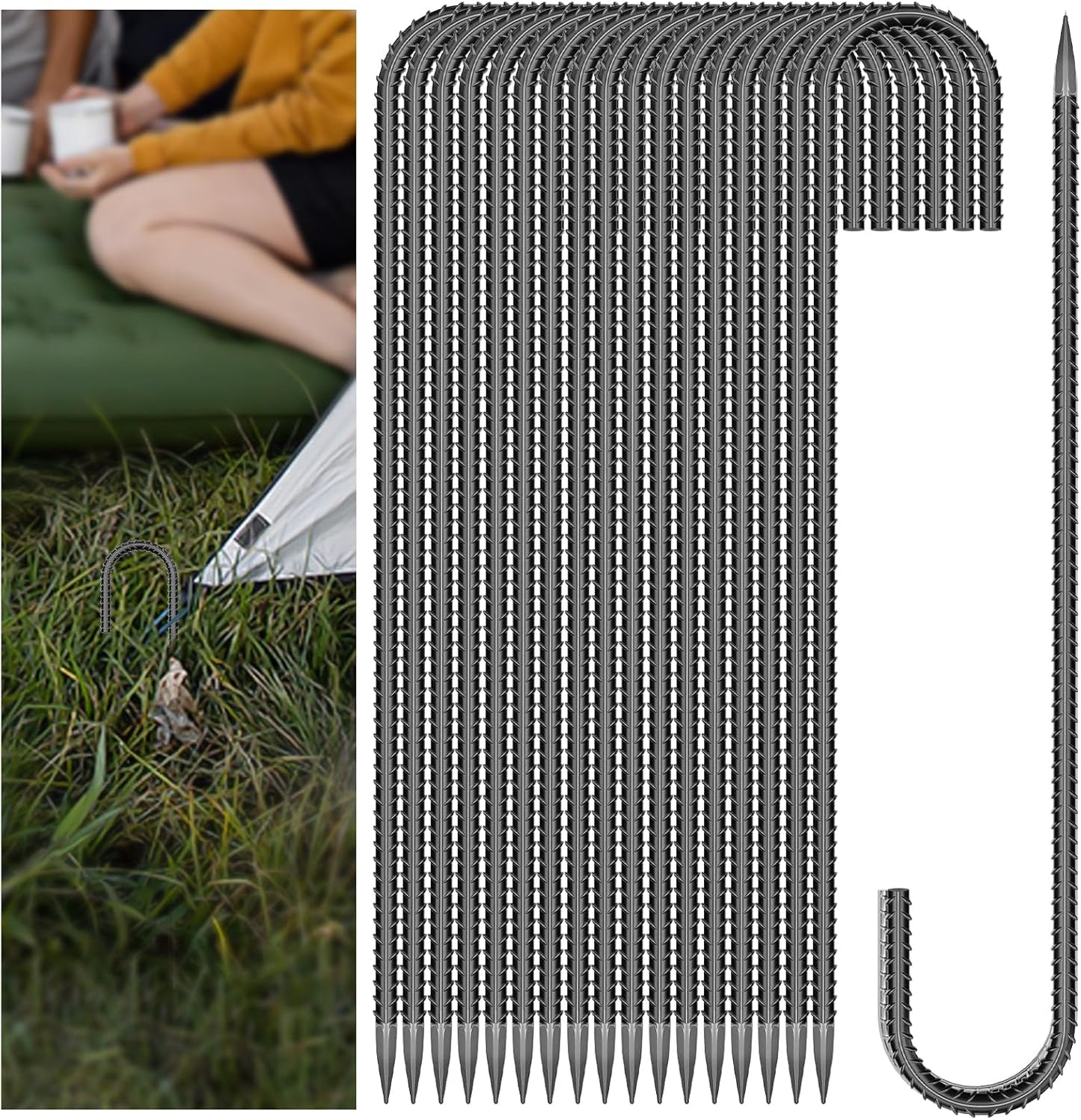 10 Pieces 12 Inch Long 1/4In Diameter Heavy Duty J Hooks,Heavy Duty Rebar Metal Fence Ground Garden Tent Stakes,Ground Spikes Anchors for Fencing,Outdoor Chicken Wire Trellis Stakes,Anti-Rust Black