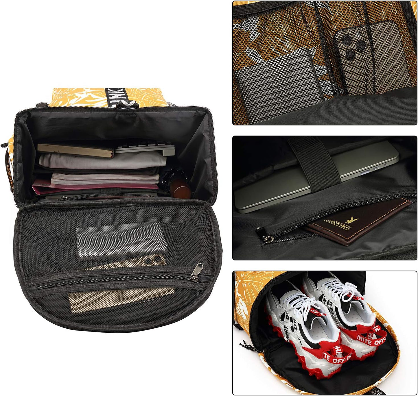 Kalesi Gym Duffle Bag Backpack 4-Way Waterproof with Shoes Compartment for travel Sport Hiking laptop (Mustard yellow)