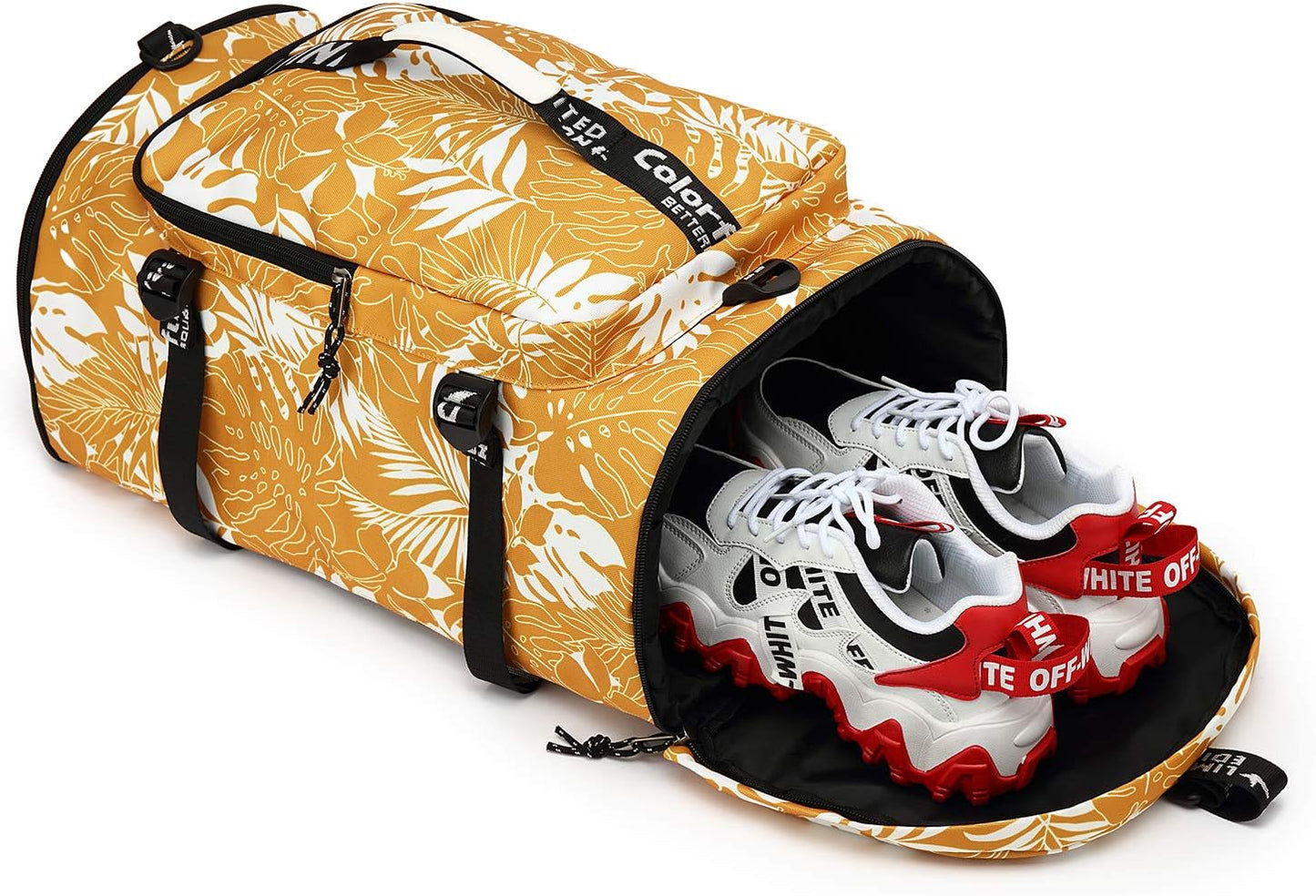 Kalesi Gym Duffle Bag Backpack 4-Way Waterproof with Shoes Compartment for travel Sport Hiking laptop (Mustard yellow)