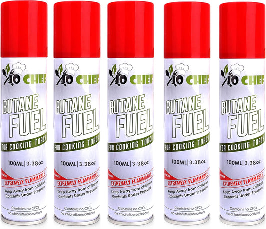Jo Chef Butane Fuel Refill, Fuel Canister, Universal Refill Gas Lighter, Kitchen Torch, Fuel Butane Torch fluid – Universal Tip – (5 Cans)