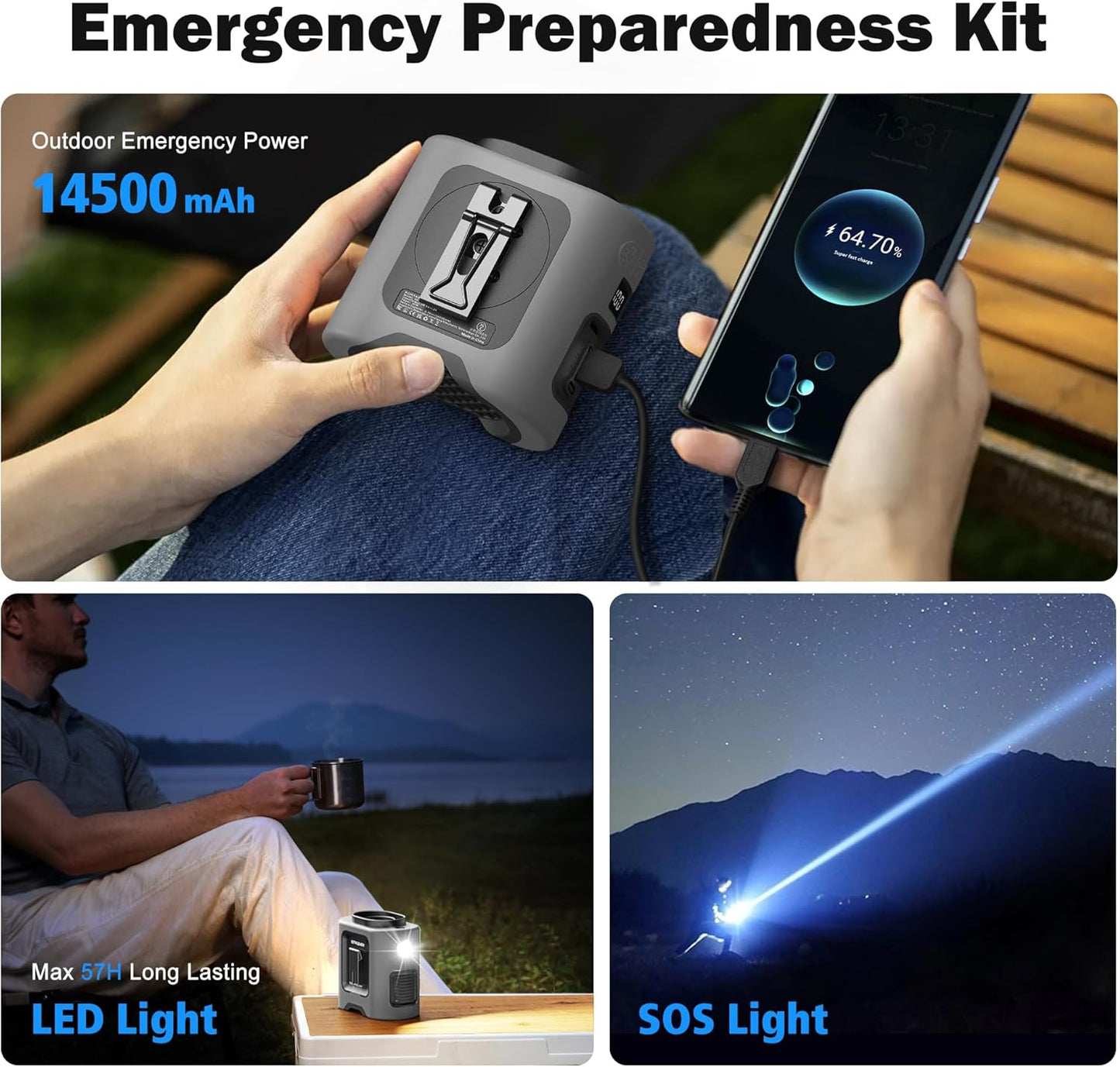 KITWLEMEN 14500mAh Portable Waist Fan - Personal Clip on Belt Fan, 5 Speed 67H Cooling, Rechargeable Battery Operated, Wearable with Lanyard & Light for Camping, Travel, Jobsite (Gray)