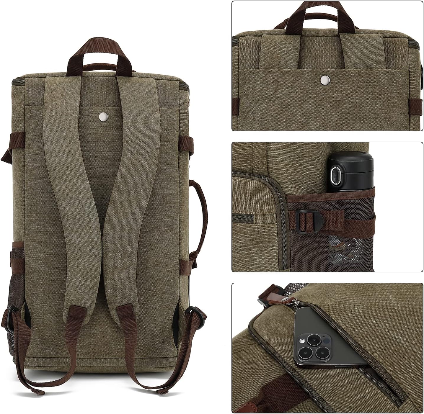 Kalesi Gym Duffle Bag Backpack 4-Way Vintage canvas with Shoes Compartment for travel Sport Hiking laptop (Vintage green)