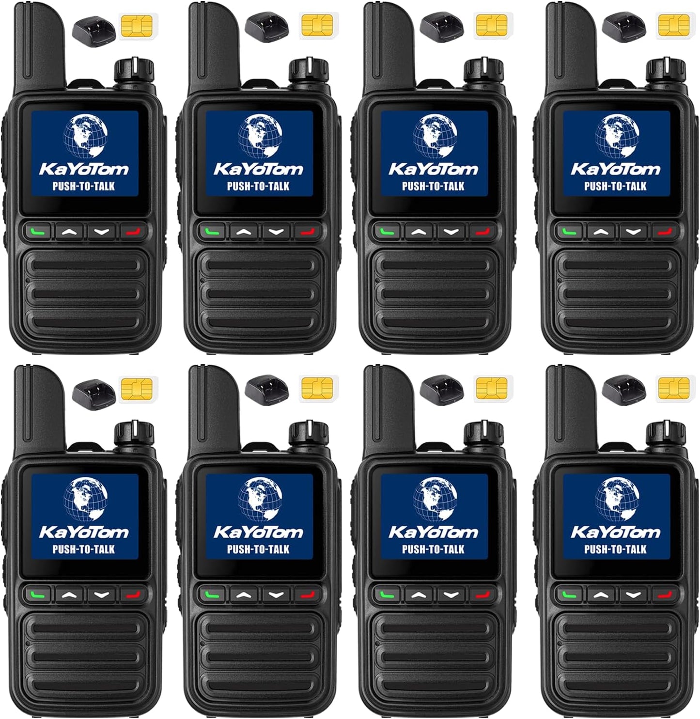 KAYOTOM Global Walkie Talkies Unlimited Range PTT Push-to-Talk Over Cellular Nationwide 5000 Miles POC 4G Handheld Long Range Two Way Radio for Team (with Charge Dock, 8-Packs)
